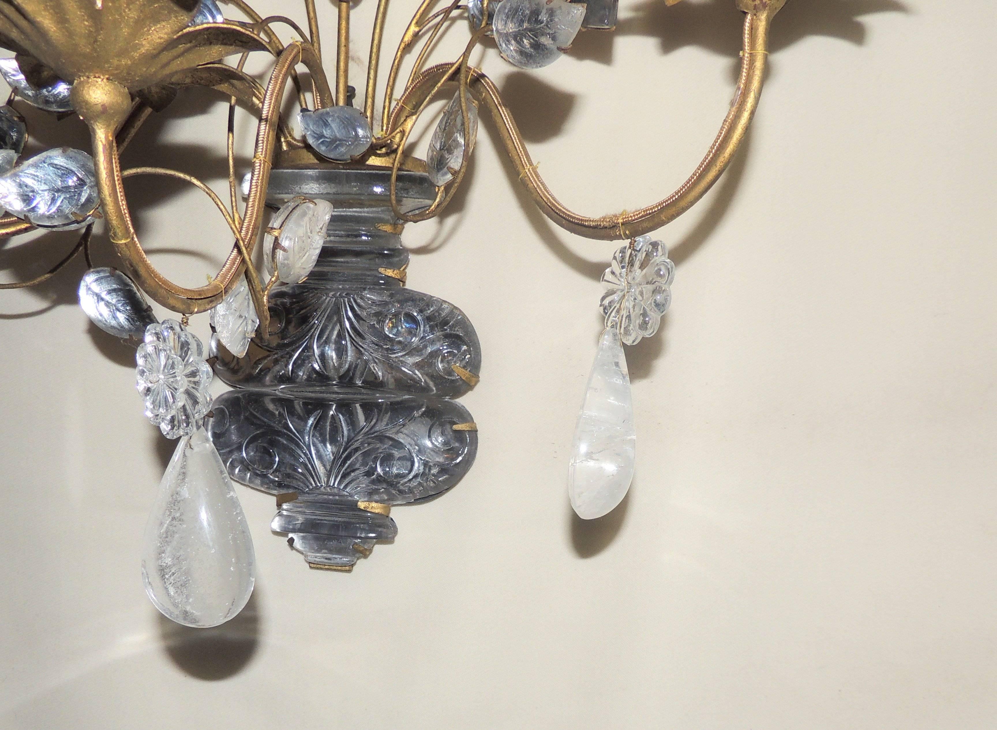 Wonderful Vintage Pair Bagues Rock Crystal Three-Arm Jansen Urn Form Sconces 1