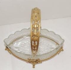 Wonderful French Scalloped Crystal Centerpiece Gilt Bronze Footed Bow Basket