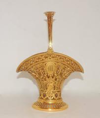 Wonderful Pierced French Gilt Doré Bronze Floral Basket Crystal Glass Insert