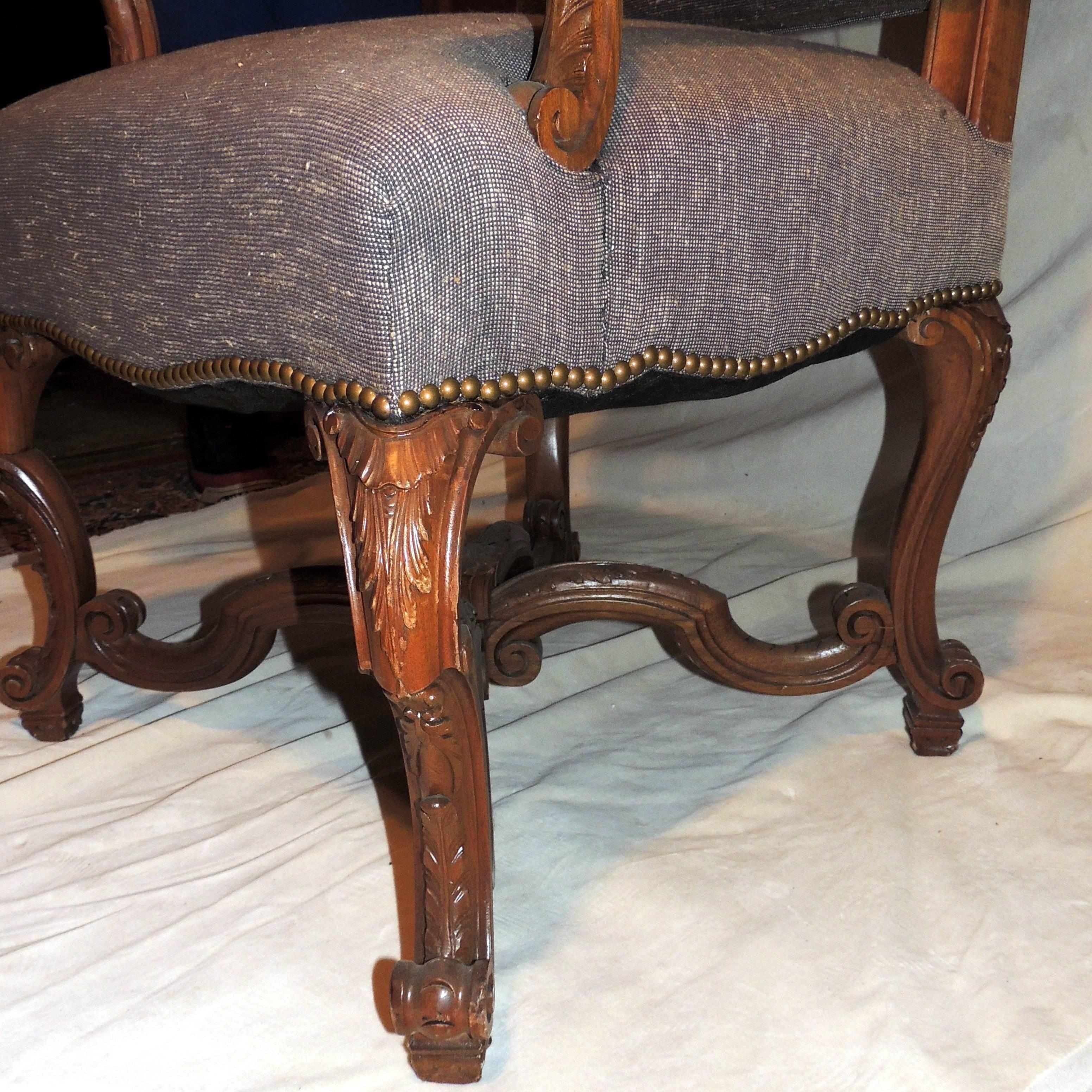 Upholstery Wonderful Set Eight Formal Carved Upholstered Louis XV Dining Room Chairs Nails