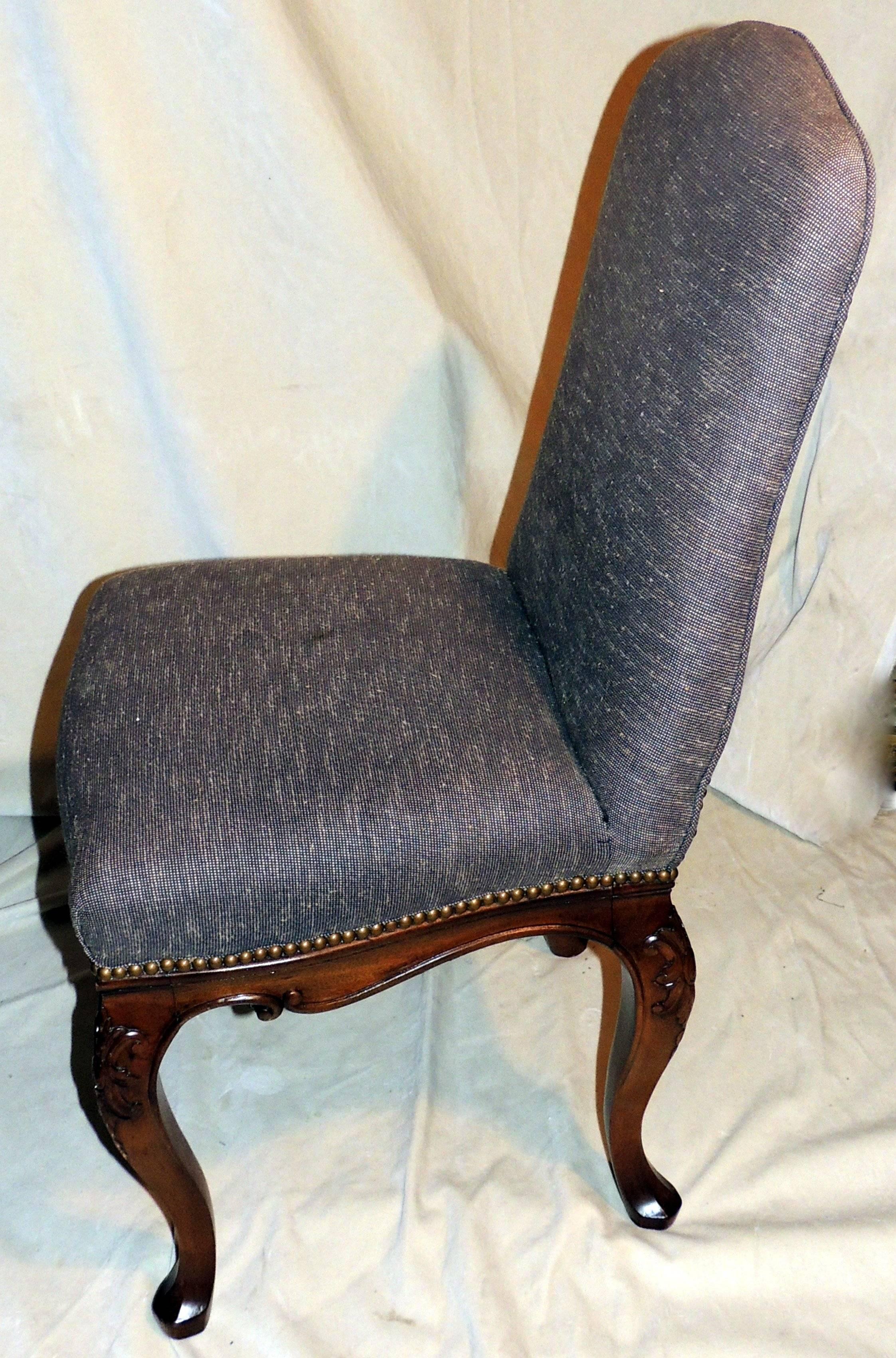 Wonderful Set Eight Formal Carved Upholstered Louis XV Dining Room Chairs Nails In Good Condition In Roslyn, NY