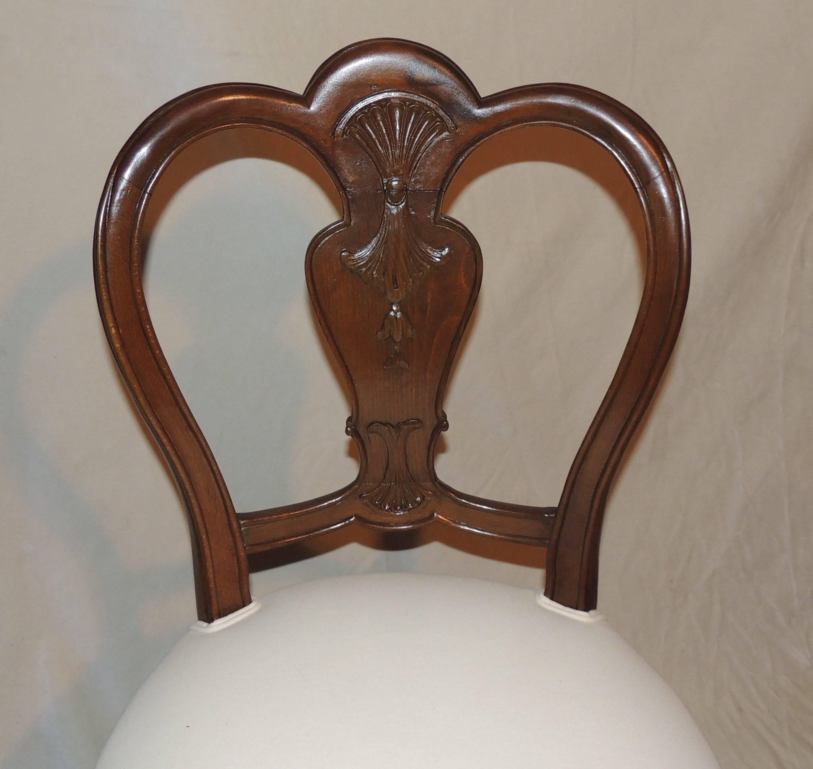 Mid-20th Century Wonderful Shield Back Set of Six French Leg Carved Back Side Upholstered Chairs