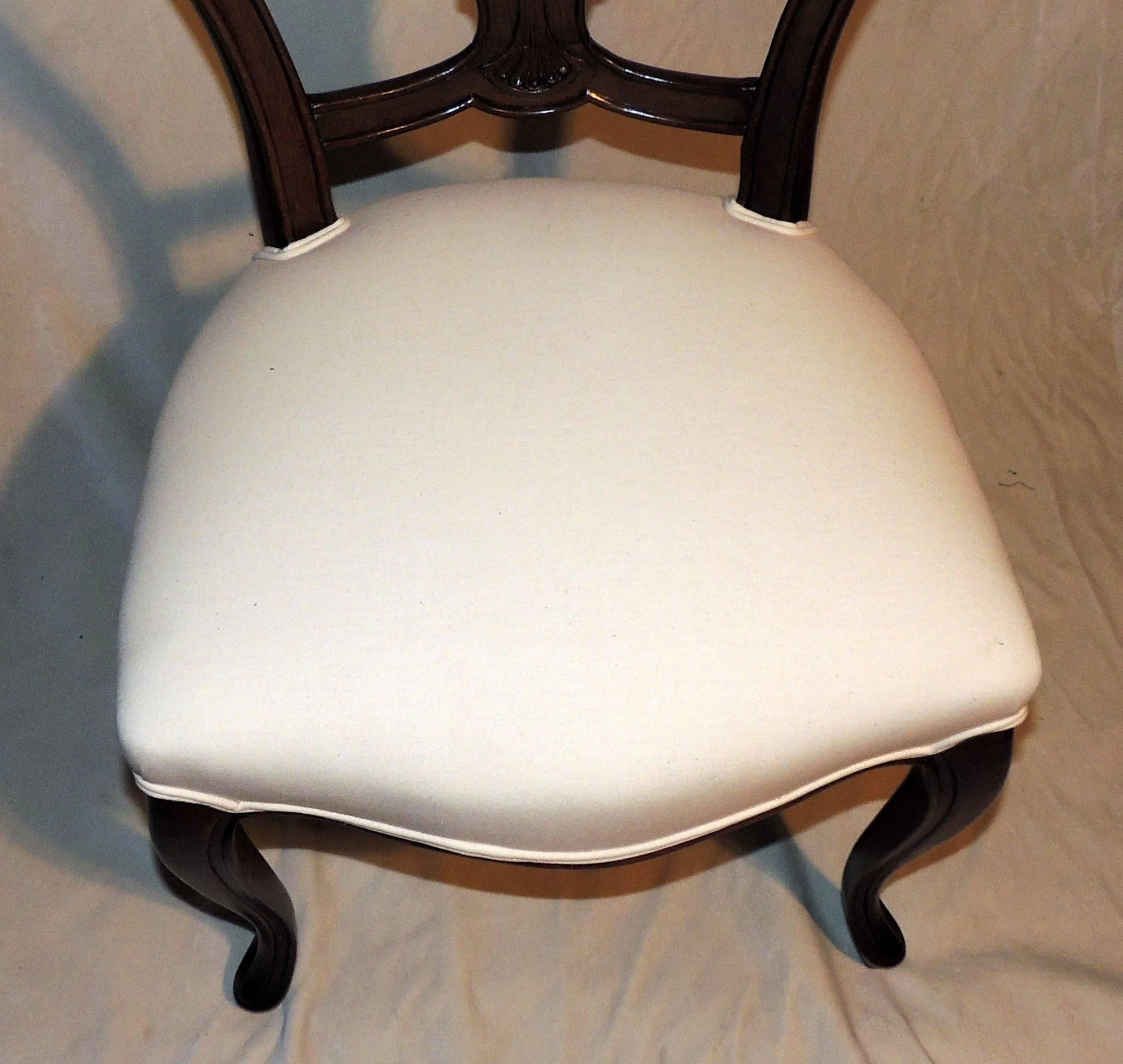 Wonderful Shield Back Set of Six French Leg Carved Back Side Upholstered Chairs 2