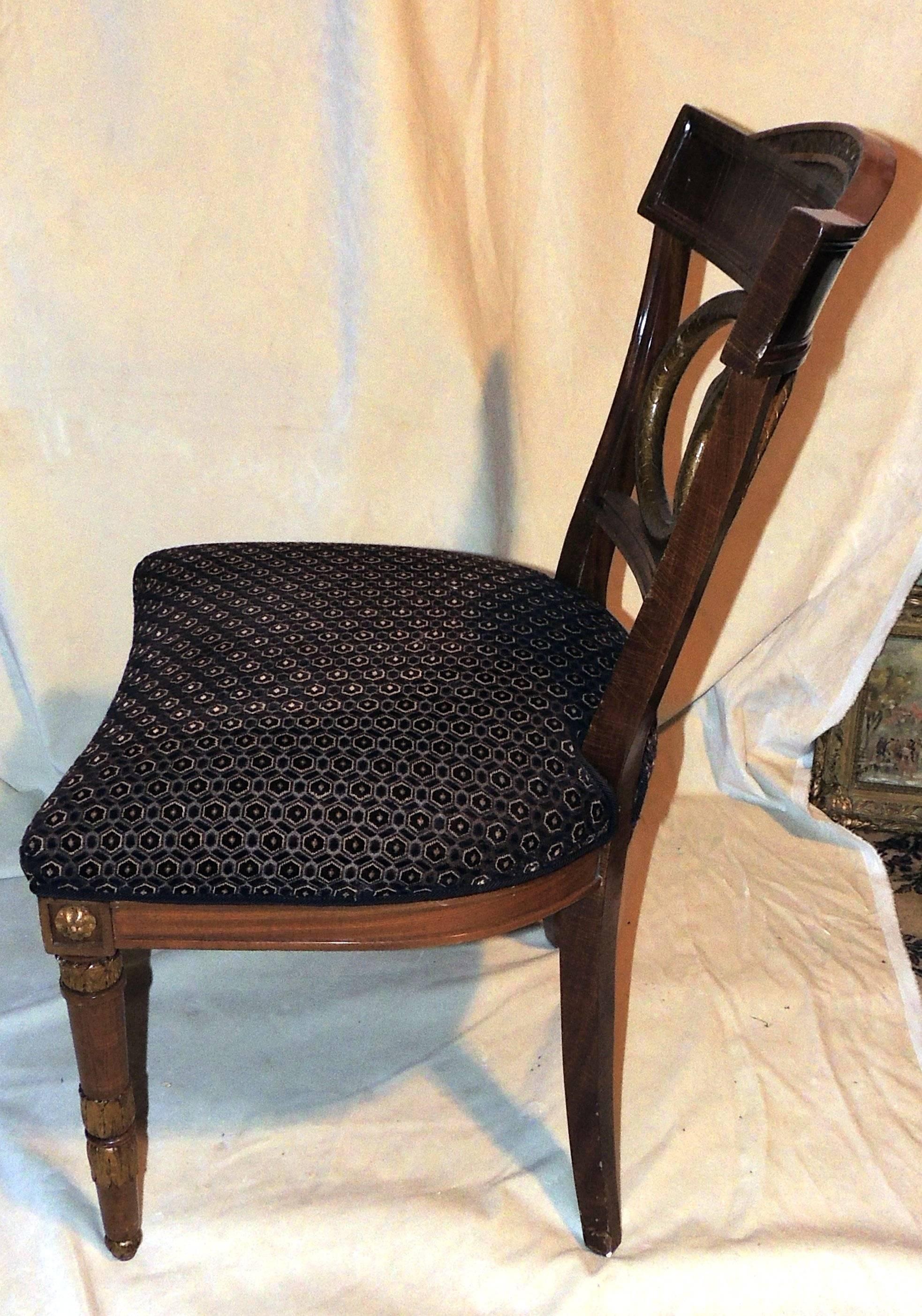 French Wonderful Set of Four Regency Upholstered Neoclassical Empire Gilt Side Chairs