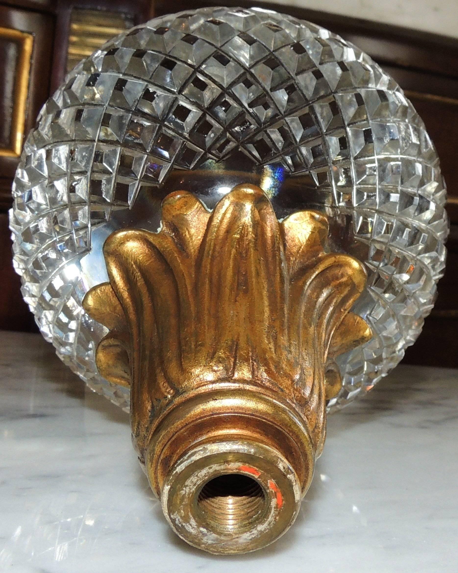 Etched Grand Diamond Beveled Cut Crystal and Dore Bronze Newell Post Banister Finial