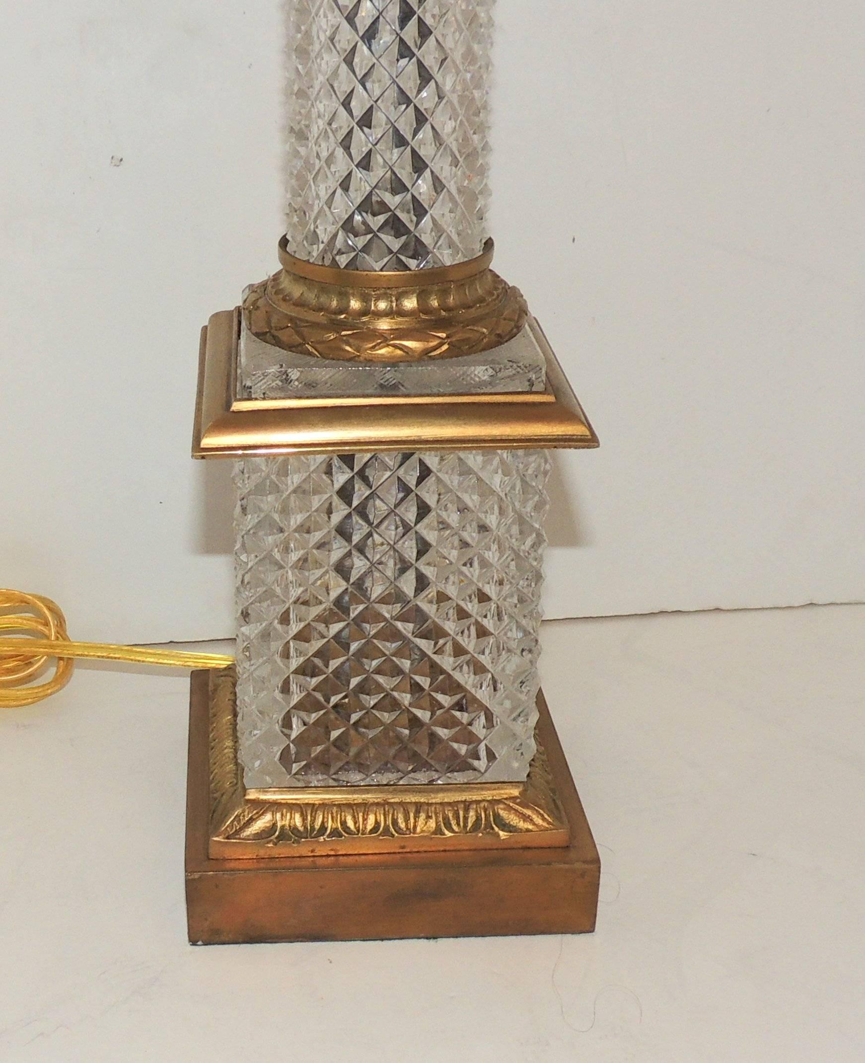 Wonderful Pair French Diamond Cut Crystal Gilt Dore Bronze Ormolu Mounted Lamps 2