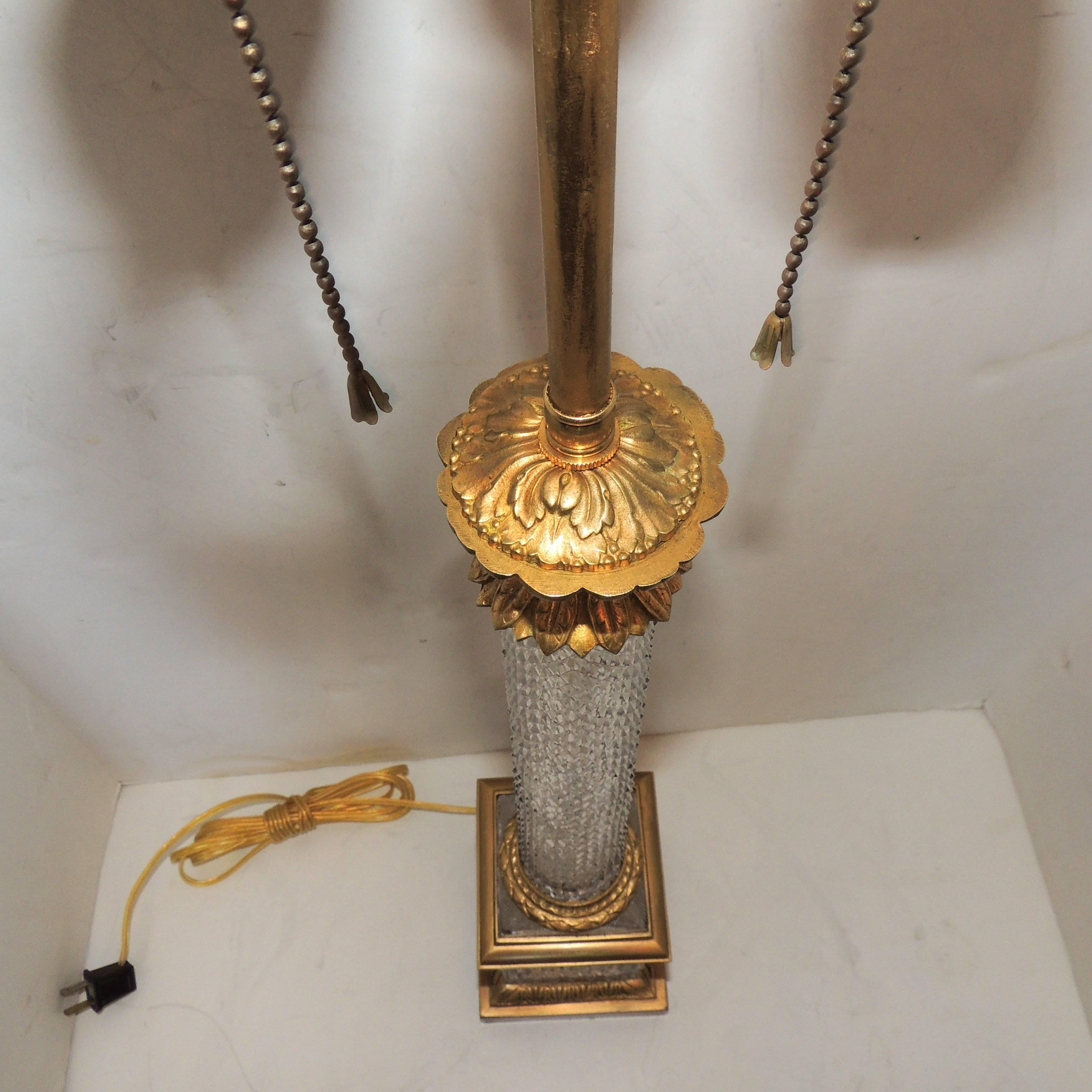 Early 20th Century Wonderful Pair French Diamond Cut Crystal Gilt Dore Bronze Ormolu Mounted Lamps