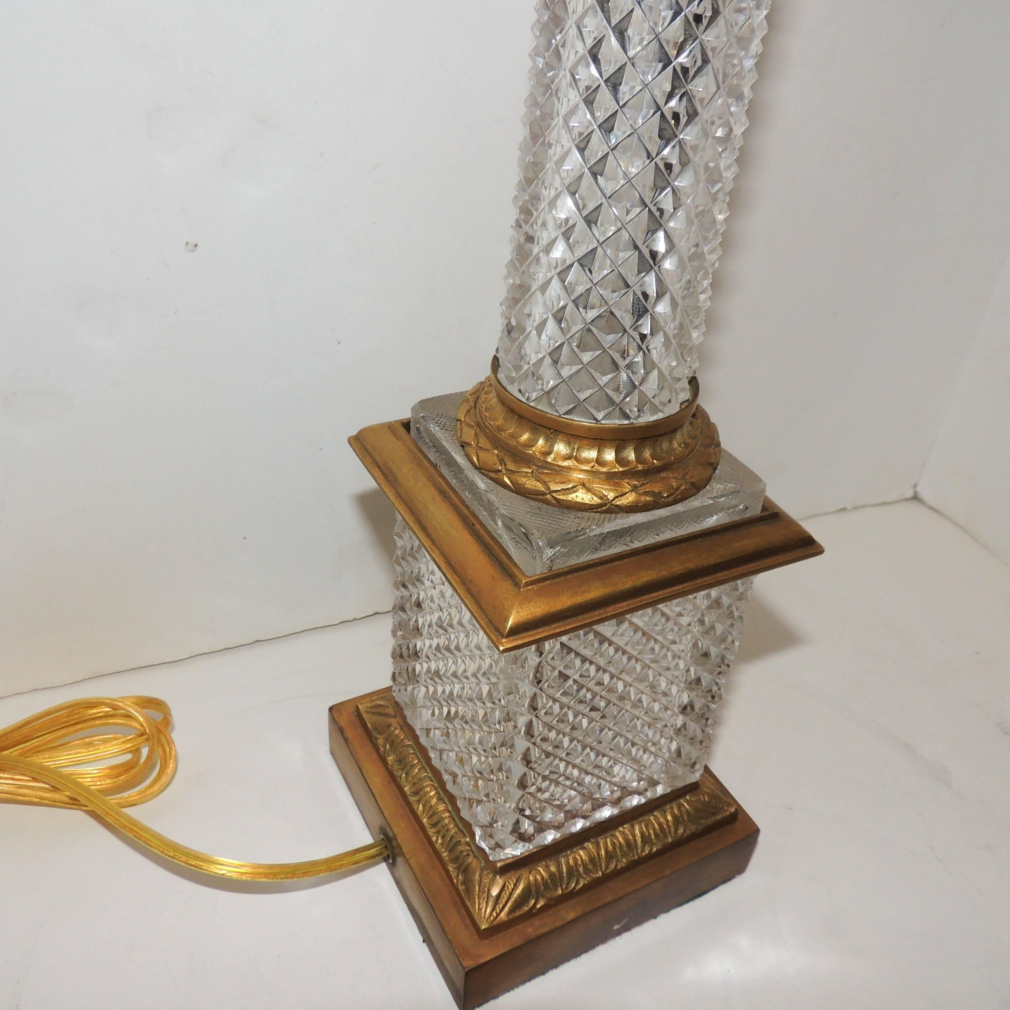 Wonderful Pair French Diamond Cut Crystal Gilt Dore Bronze Ormolu Mounted Lamps 4