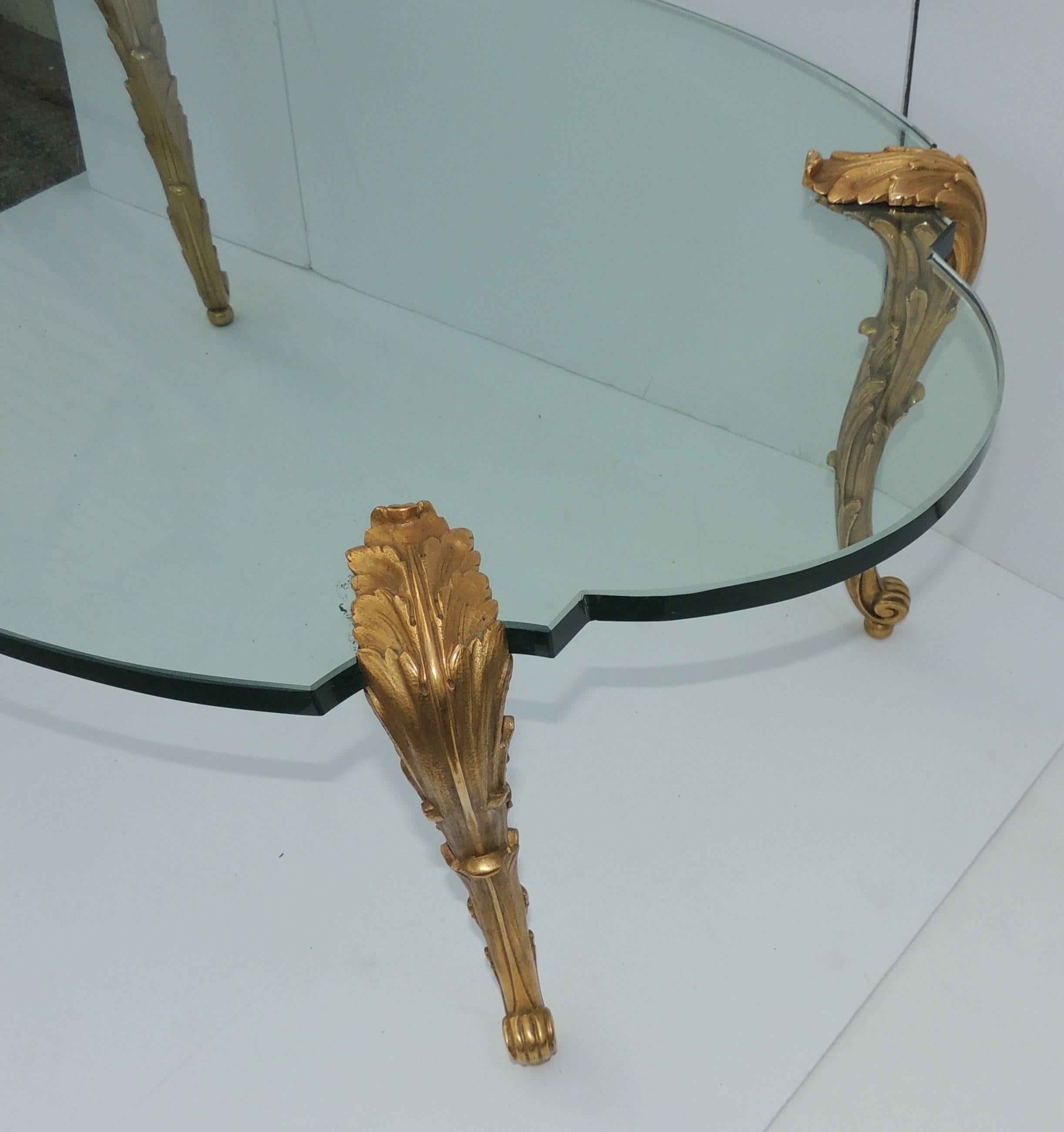 Beveled Wonderful P E Guerin Doré Gilt Bronze Glass Top Oval Louis XV Fine Coffee Table