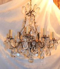Wonderful Gilt Baguès Rock Crystal Nine-Light Fixture Vintage Jansen Chandelier