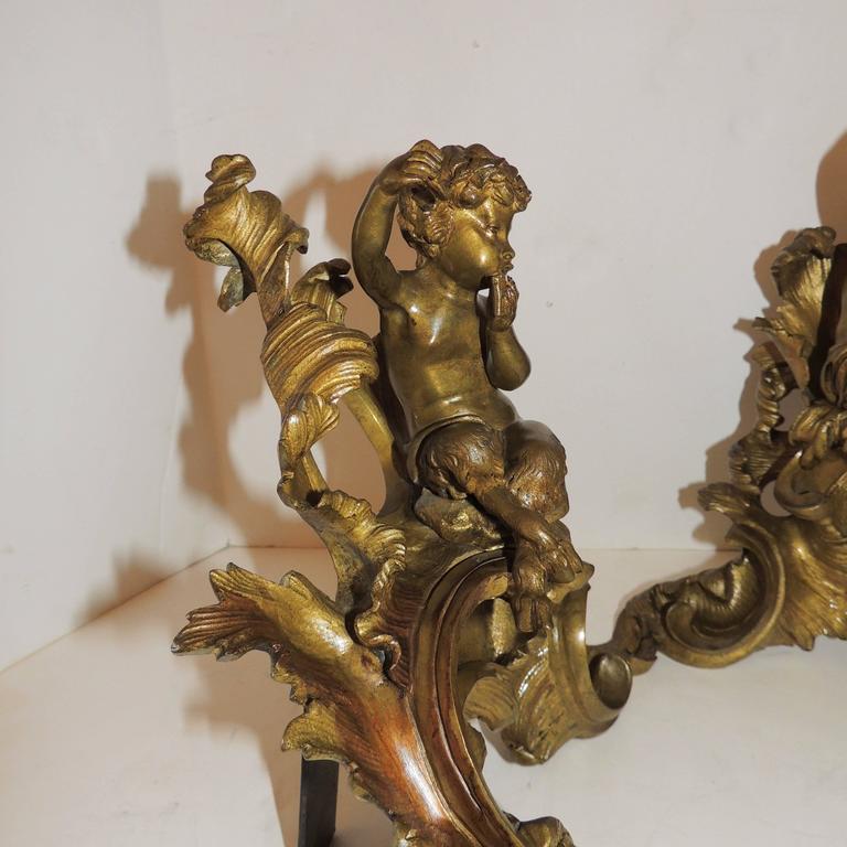 Wonderful French Gilt Bronze Cherub Putti Fireplace Fire Place Chenets ...