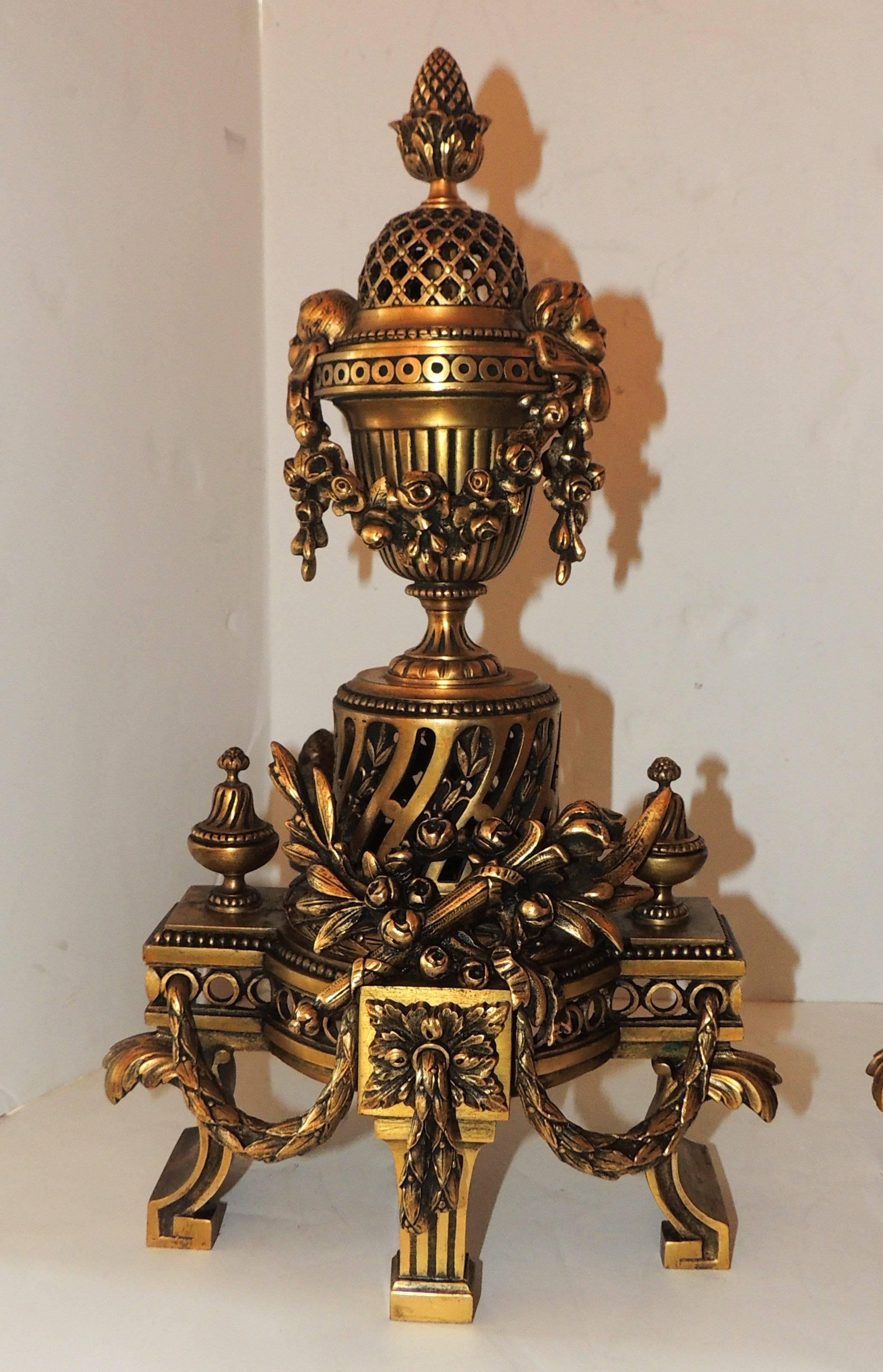 Belle Époque Wonderful French Gilt Bronze Neoclassical Fireplace Fire Place Chenets Andirons