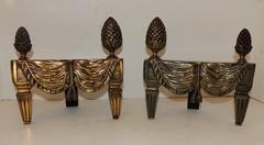 Wonderful French Bronze Neoclassical Fireplace Draped Fabric Chenets Andirons