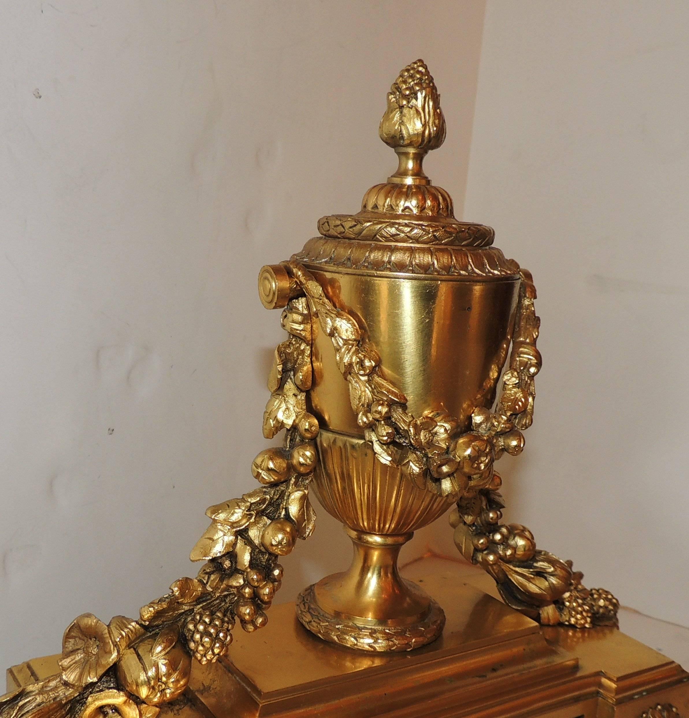 Wonderful French Pair Regency Empire Dore Bronze Chenets Urns Swag Andirons 2