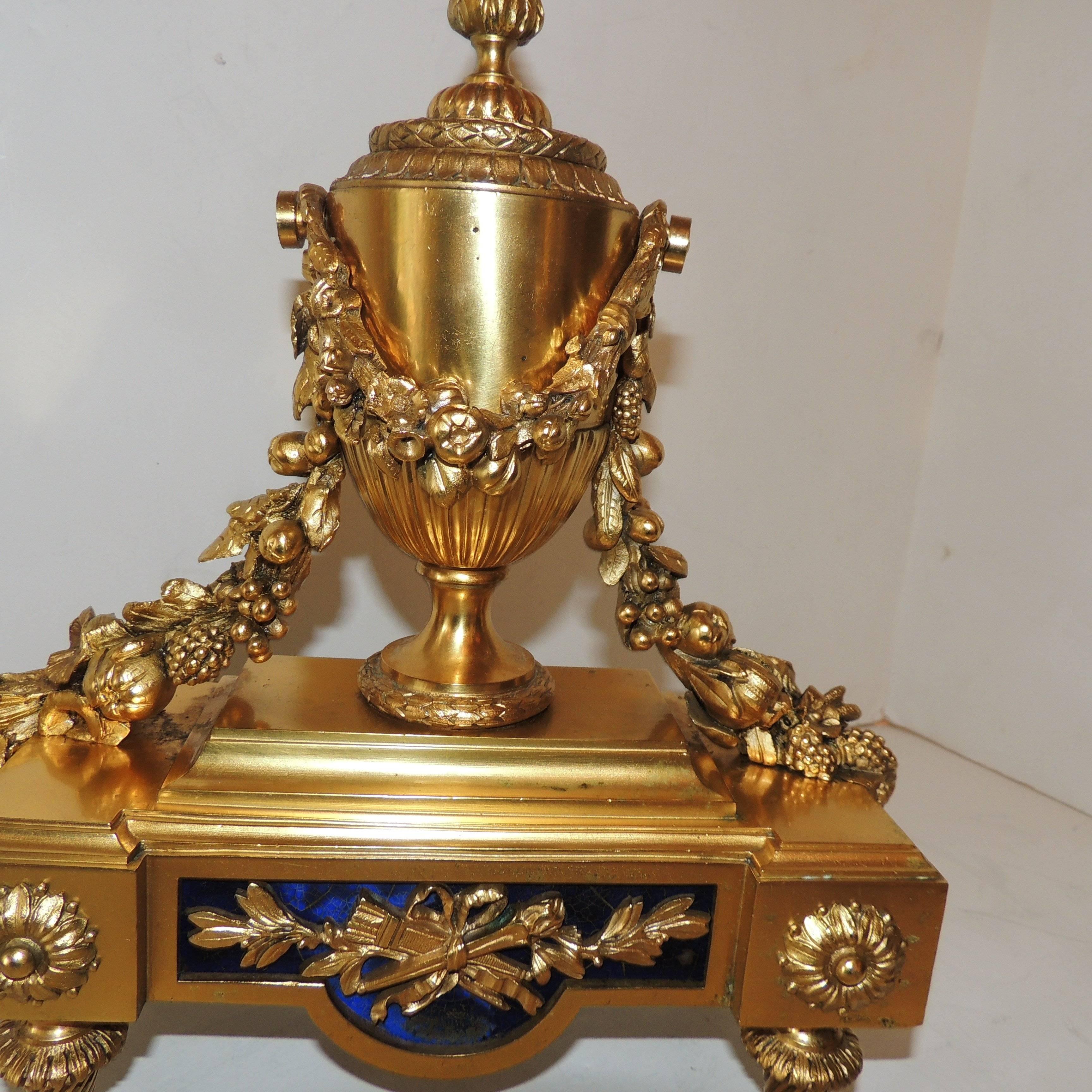 Wonderful French Pair Regency Empire Dore Bronze Chenets Urns Swag Andirons In Good Condition In Roslyn, NY