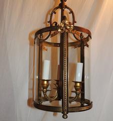 Wonderful French Ribbon Bow Gilt Bronze Three-Light Lantern Chandelier Fixture