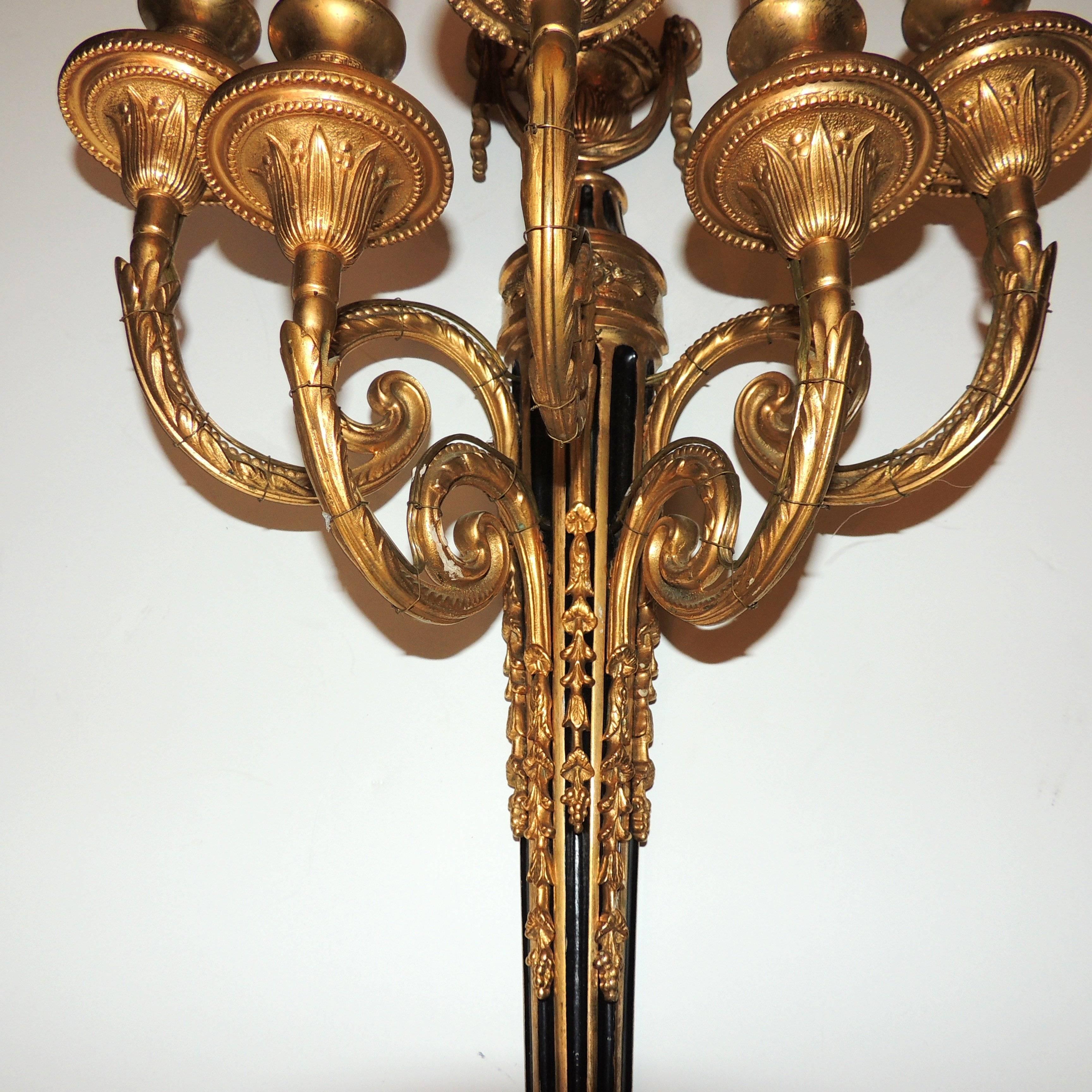 Mid-20th Century Wonderful Neoclassical Dore Bronze Patinated Five-Arm Urn Top Regency Sconce For Sale