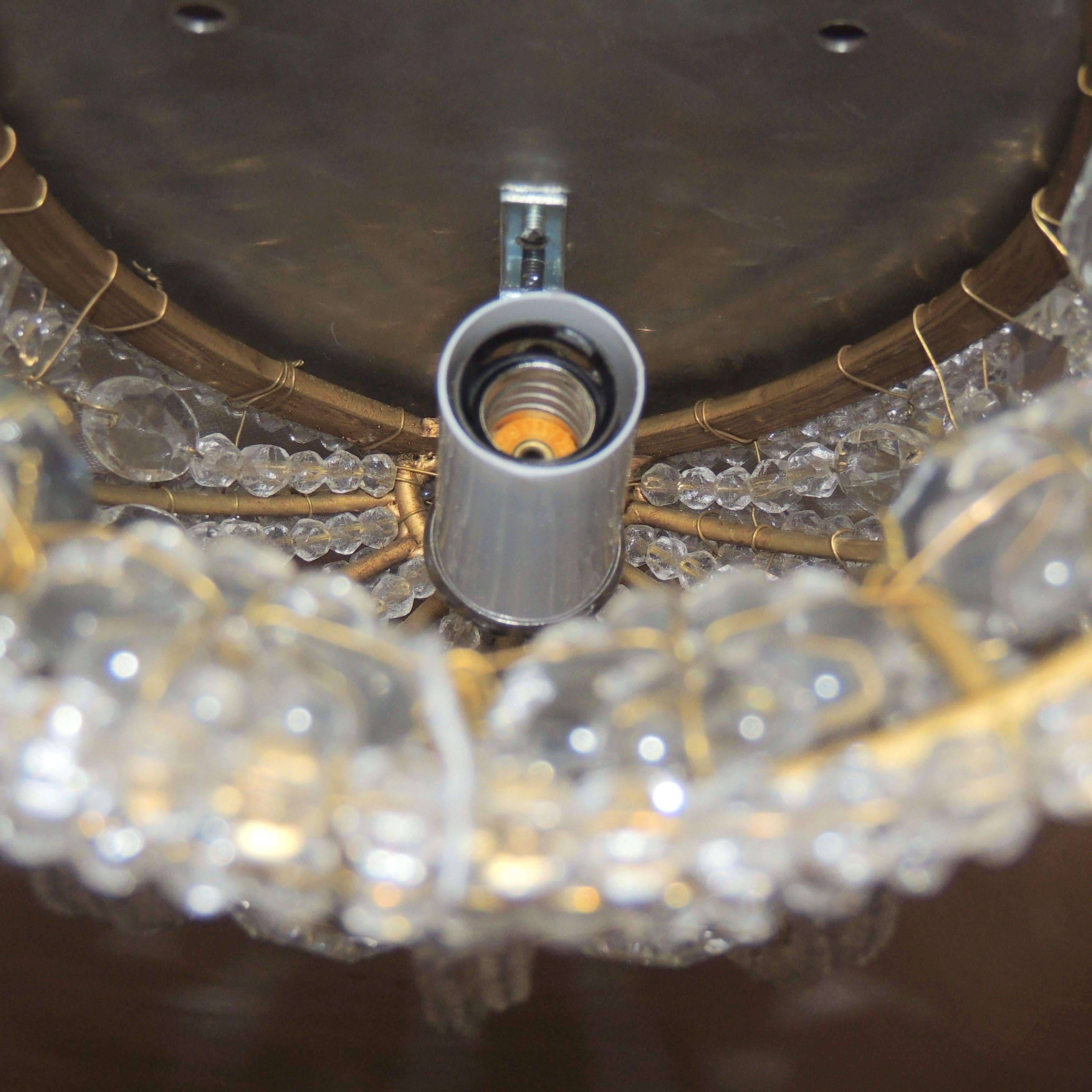 Mid-20th Century Wonderful Vintage Pair Italian Crystal Beaded Bronze Brass Basket Flower Sconces