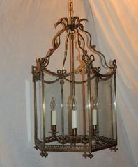 Wonderful Large Bronze Three-Light Bow Tassle Hexagon Lantern Pendent Fixture