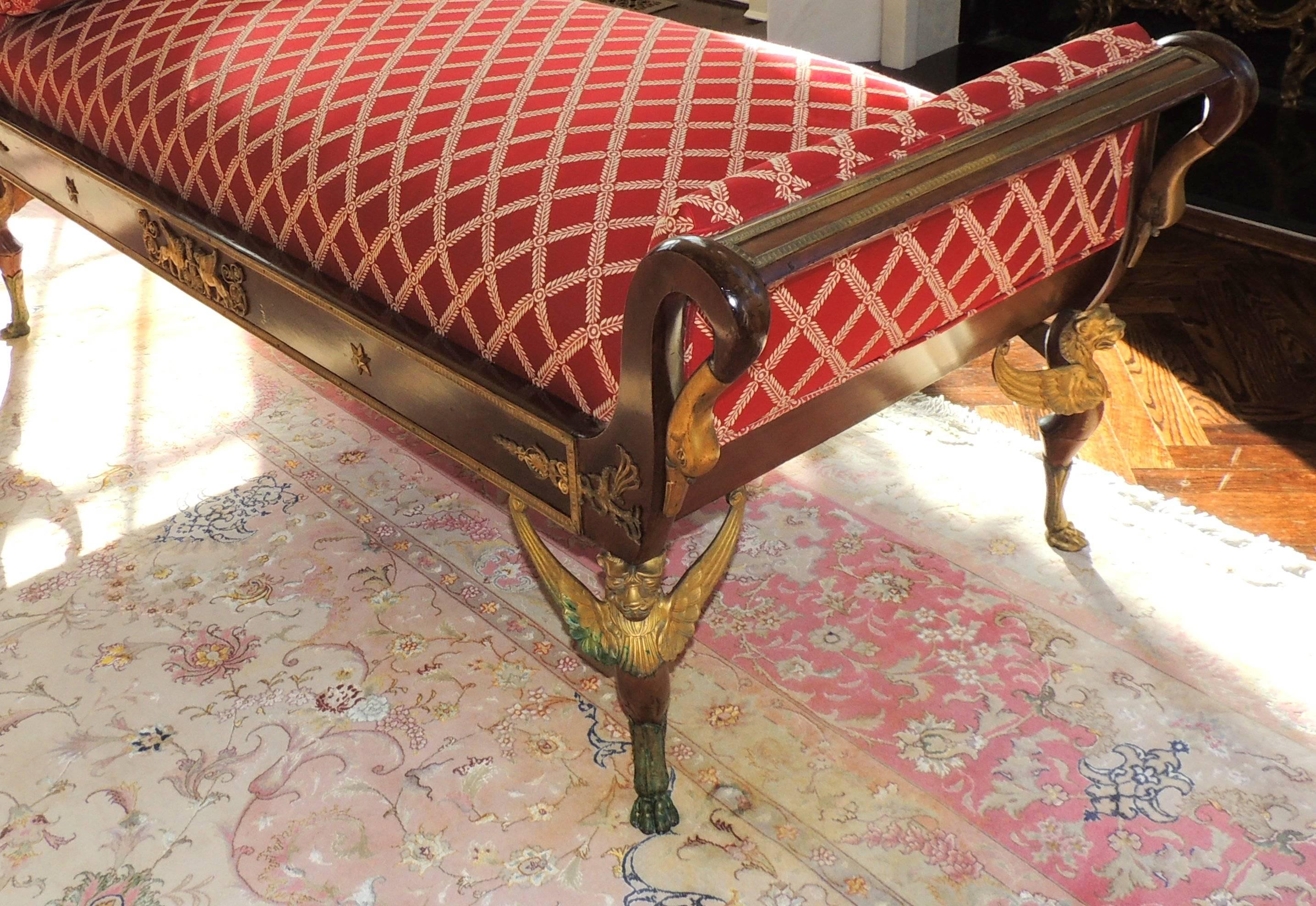 Gilt Wonderful French Empire Ormulo Bronze Mounted Chaise Lounge Neoclassic Recamier