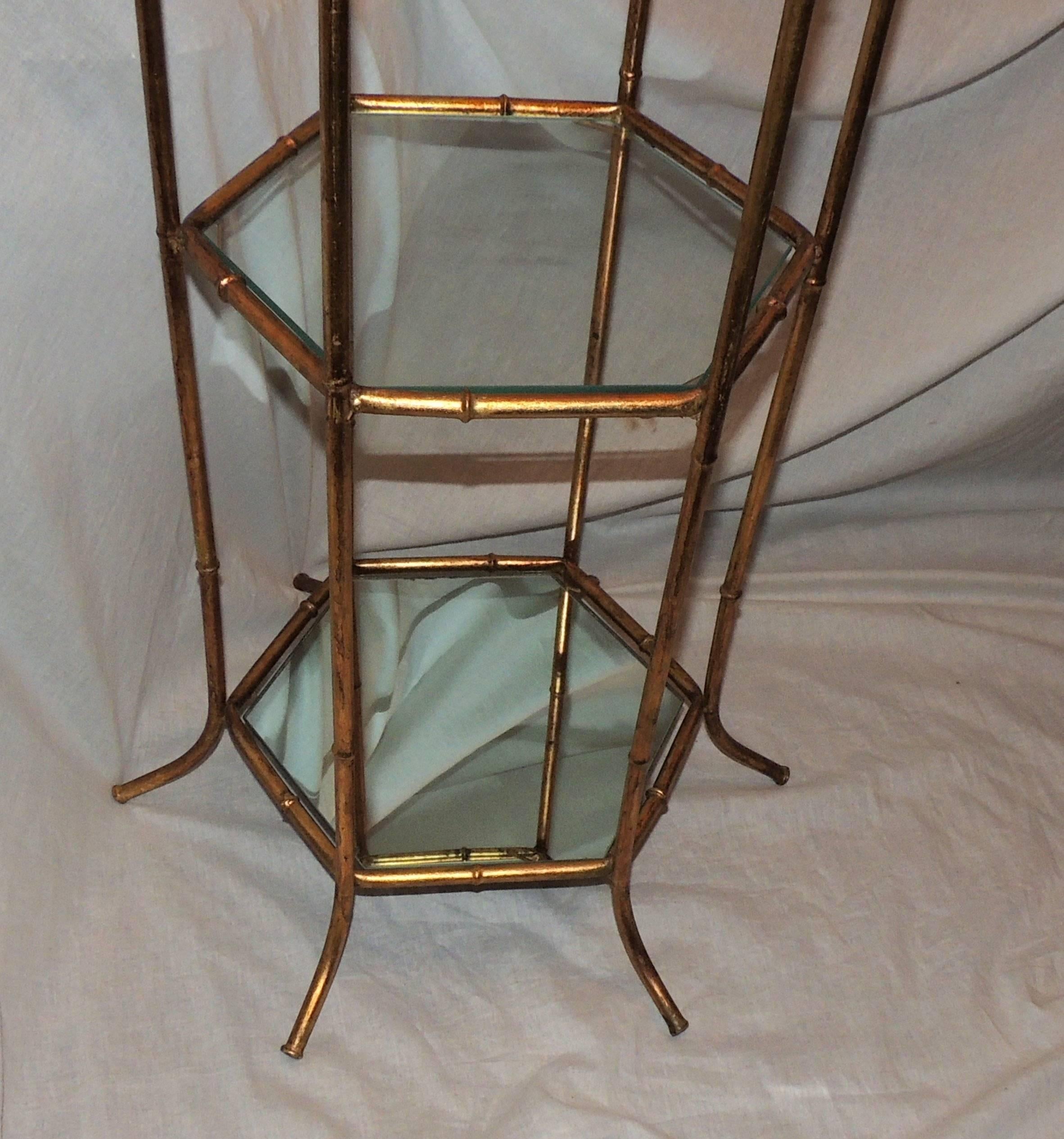 Mid-20th Century Wonderful Vintage Mid-Century Bagues Jansen Pagoda Tole Gilt Bamboo Etergere For Sale