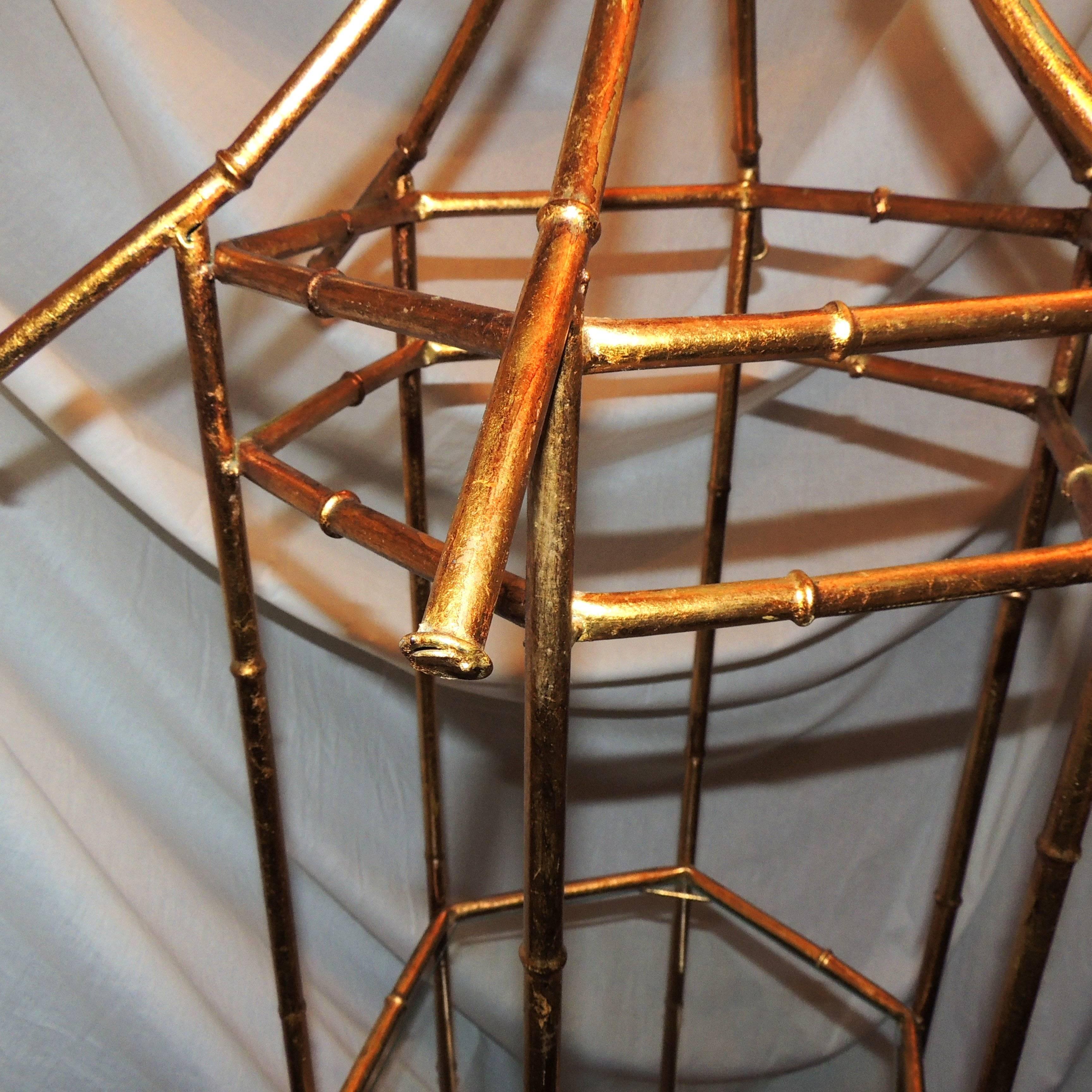 Wonderful Vintage Mid-Century Bagues Jansen Pagoda Tole Gilt Bamboo Etergere For Sale 1