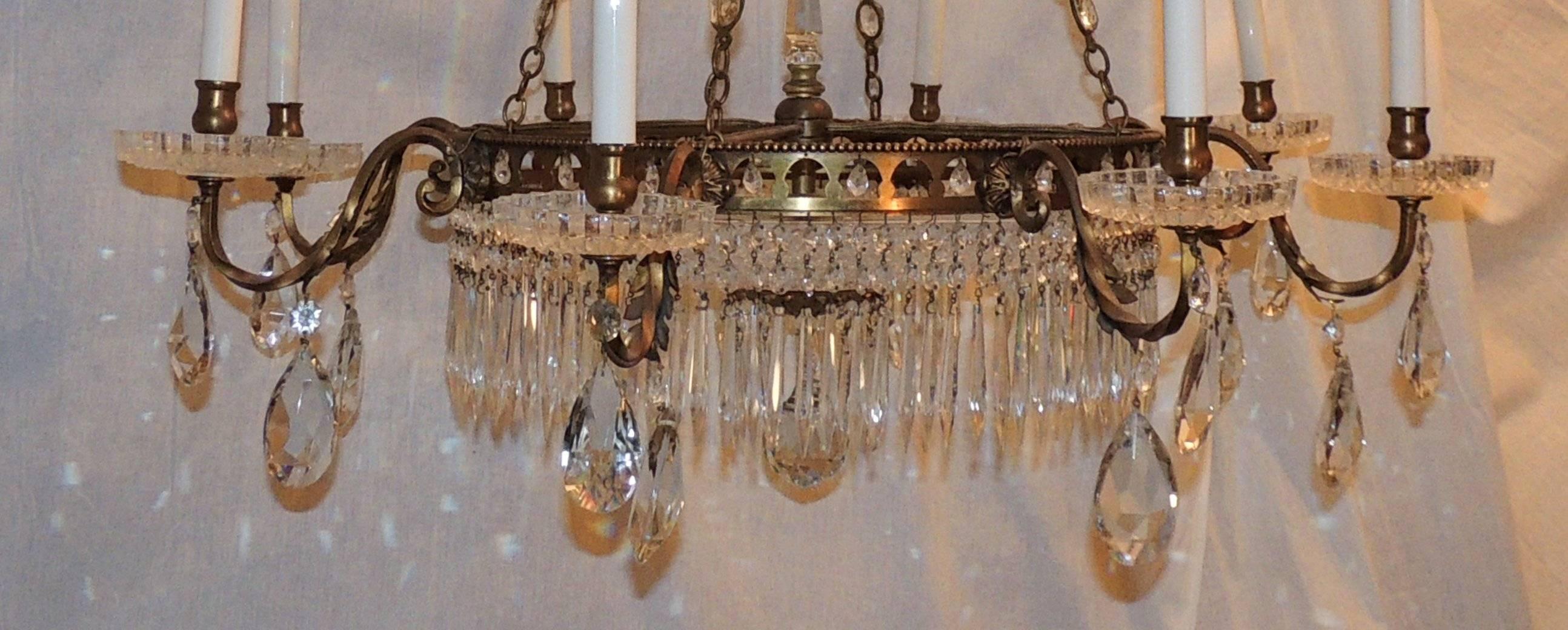 Gilt Wonderful French Bronze Regency Empire Crystal 12-Light Neoclassical Chandelier For Sale