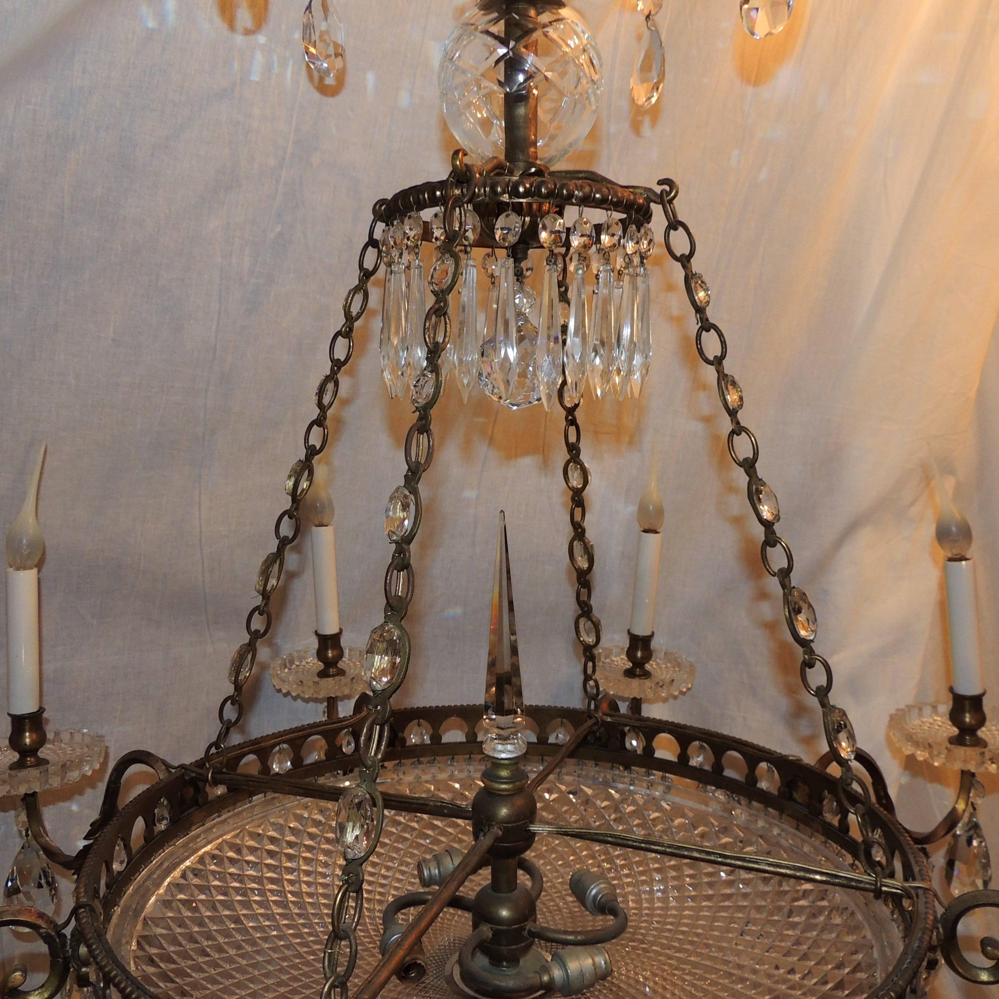 Mid-20th Century Wonderful French Bronze Regency Empire Crystal 12-Light Neoclassical Chandelier For Sale