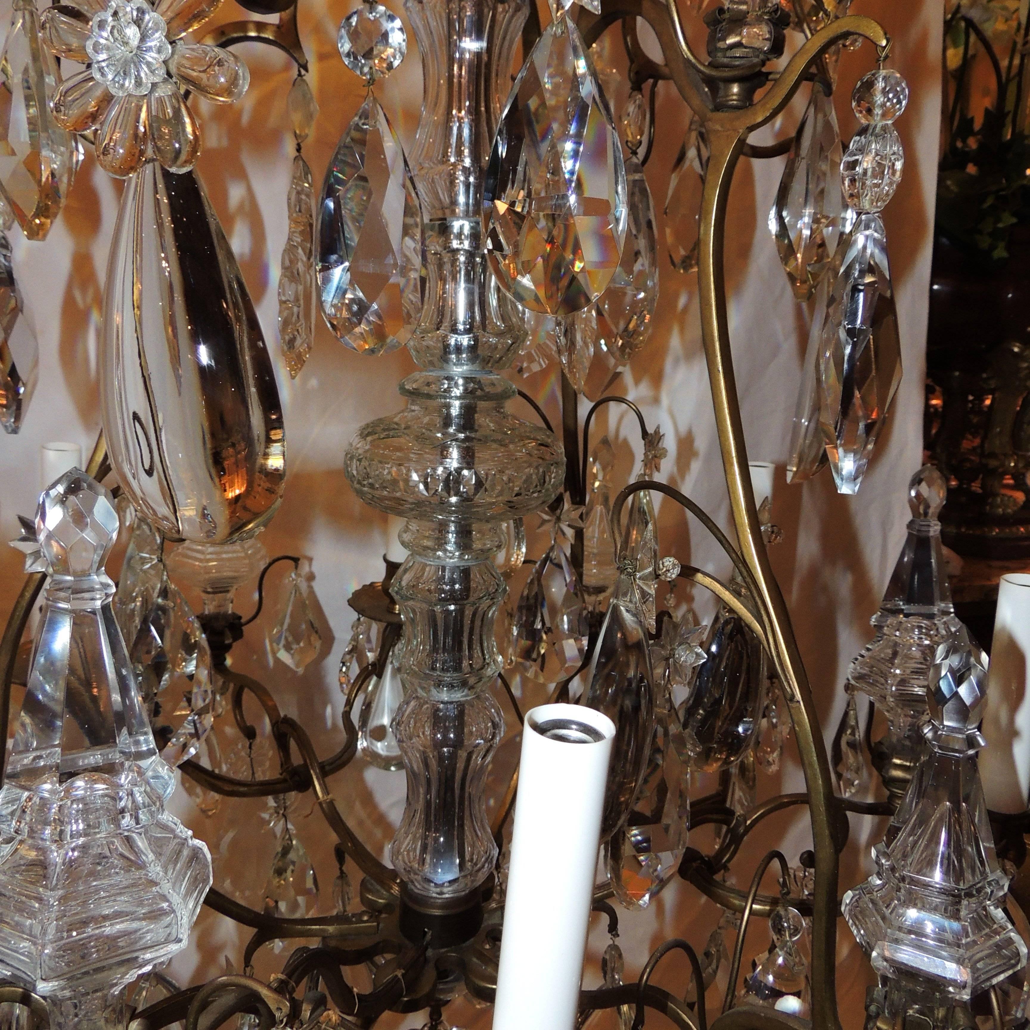 Fine French Dore Bronze Crystal Obilisk Six-Light Baccarat Chandelier Fixture For Sale 2