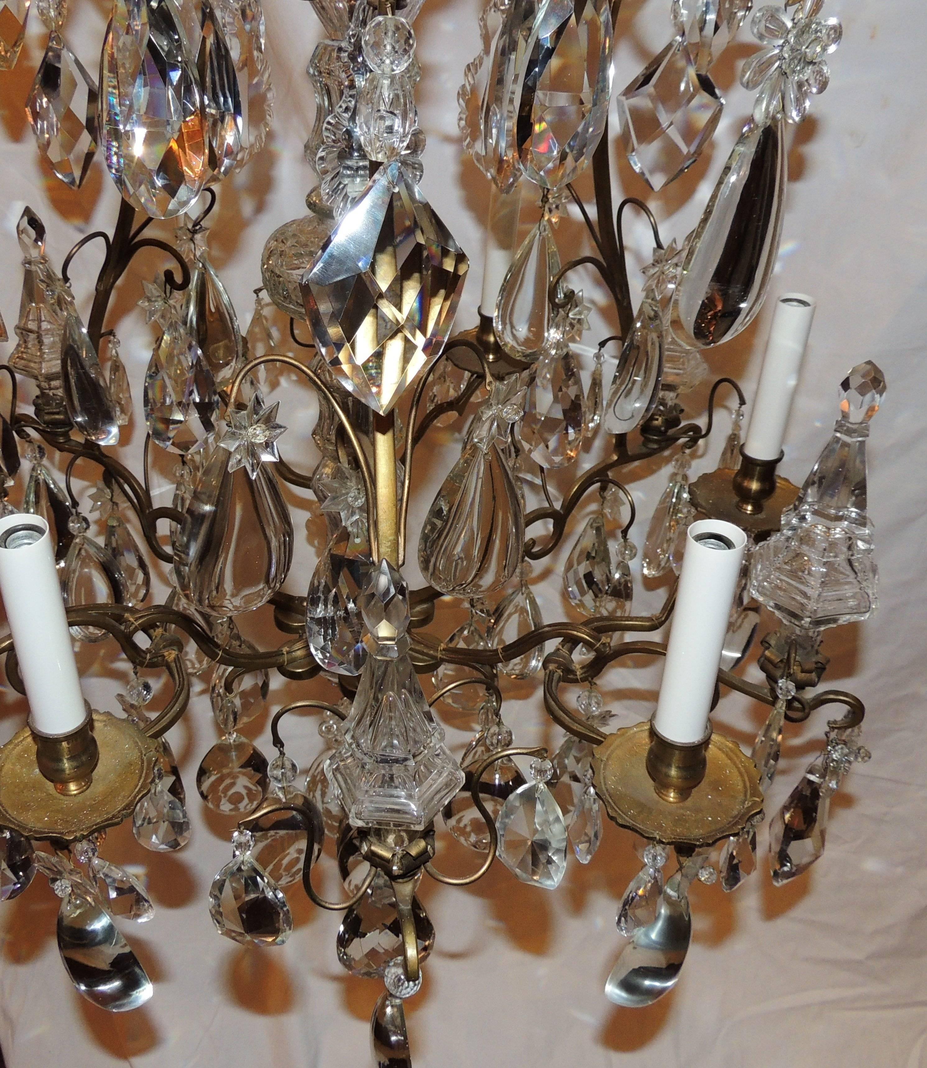 Fine French Dore Bronze Crystal Obilisk Six-Light Baccarat Chandelier Fixture For Sale 4