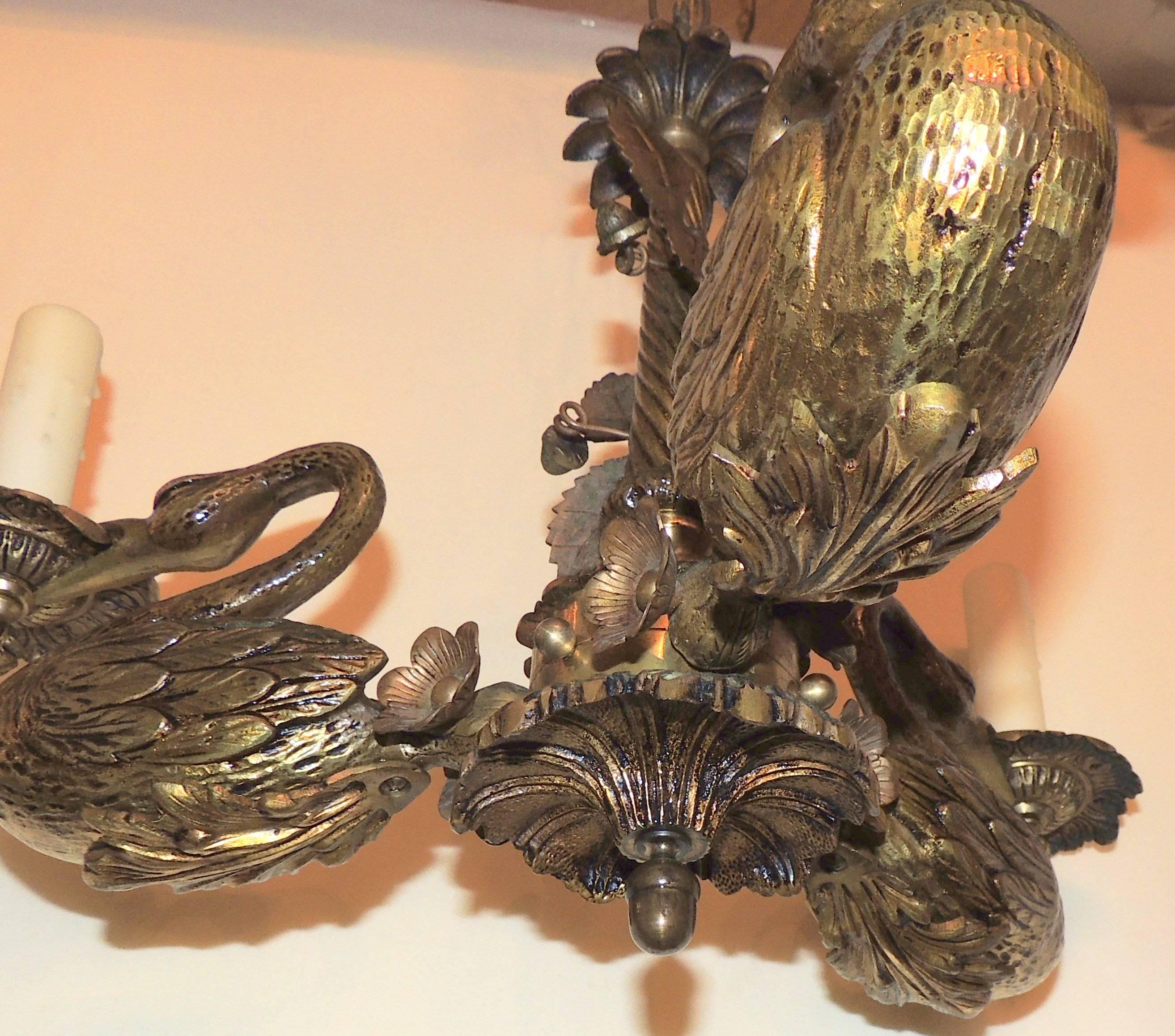 Mid-20th Century Wonderful French Empire Neoclassical Gilt Bronze Swan Regency Chandelier Fixture