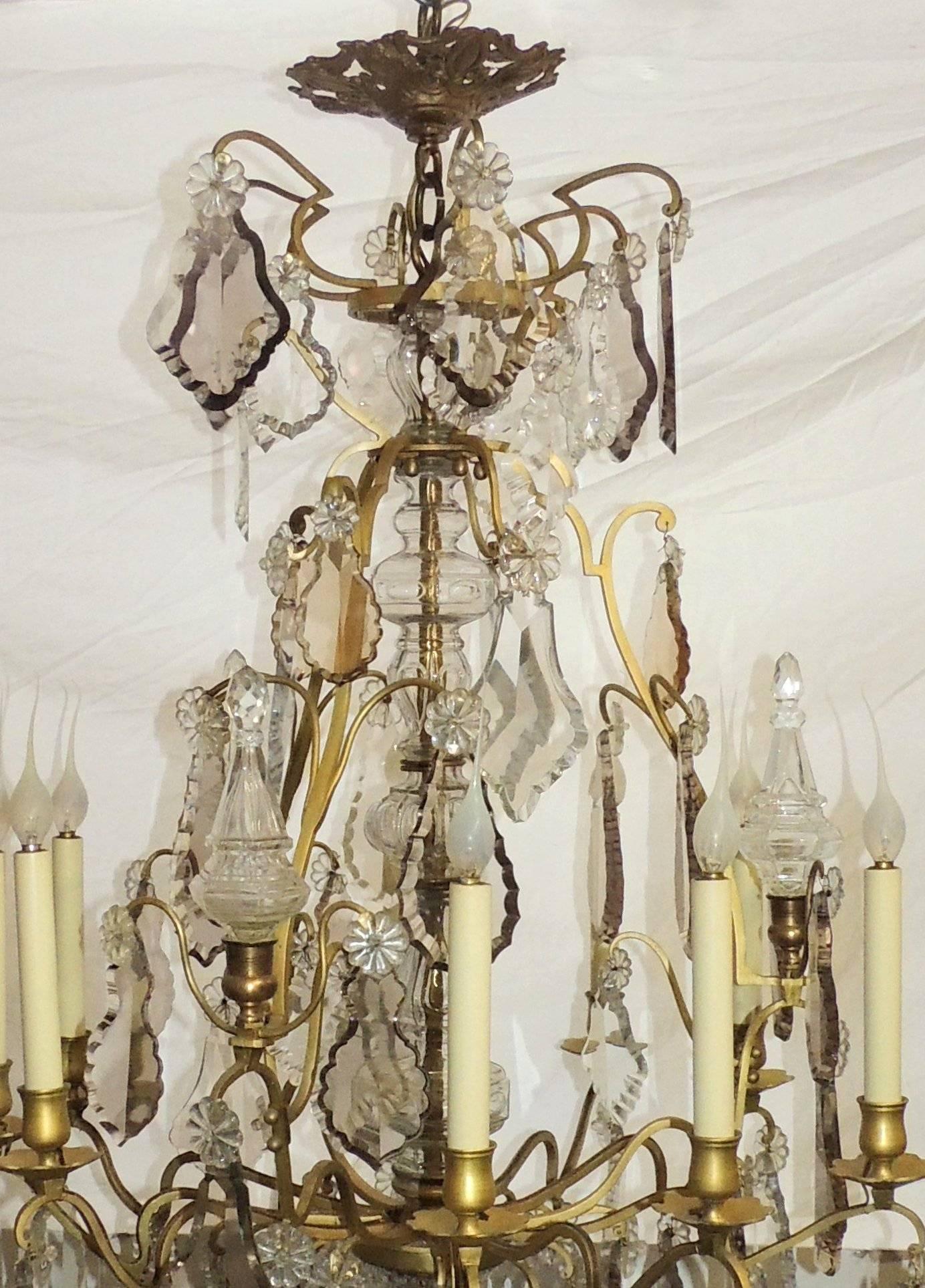 Regency Wonderful French Gilt Bronze Crystal Obelisks Nine-Light Chandelier For Sale