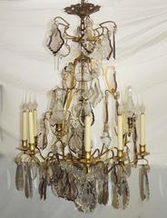 Wonderful French Gilt Bronze Crystal Obelisks Nine-Light Chandelier