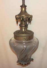 Wonderful French Bronze Filigree Frosted Swirl Beveled Glass Lantern Fixture