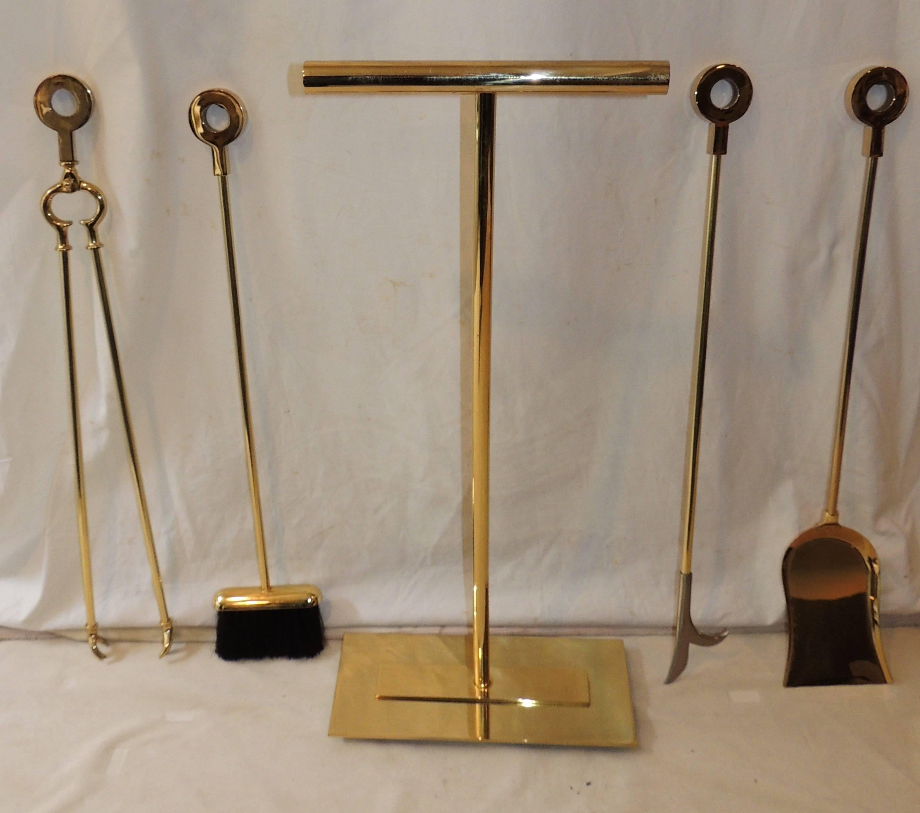 Wonderful Mid-Century Modern Bronze Five-Piece Fire Place Tool Set Brass Stand 2