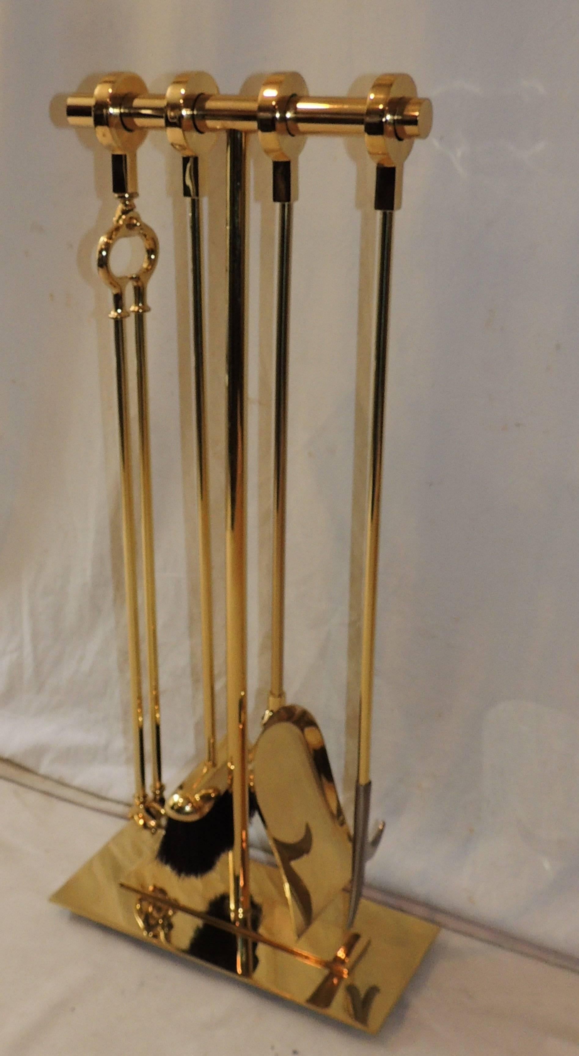 Wonderful Mid-Century Modern Bronze Five-Piece Fire Place Tool Set Brass Stand 3