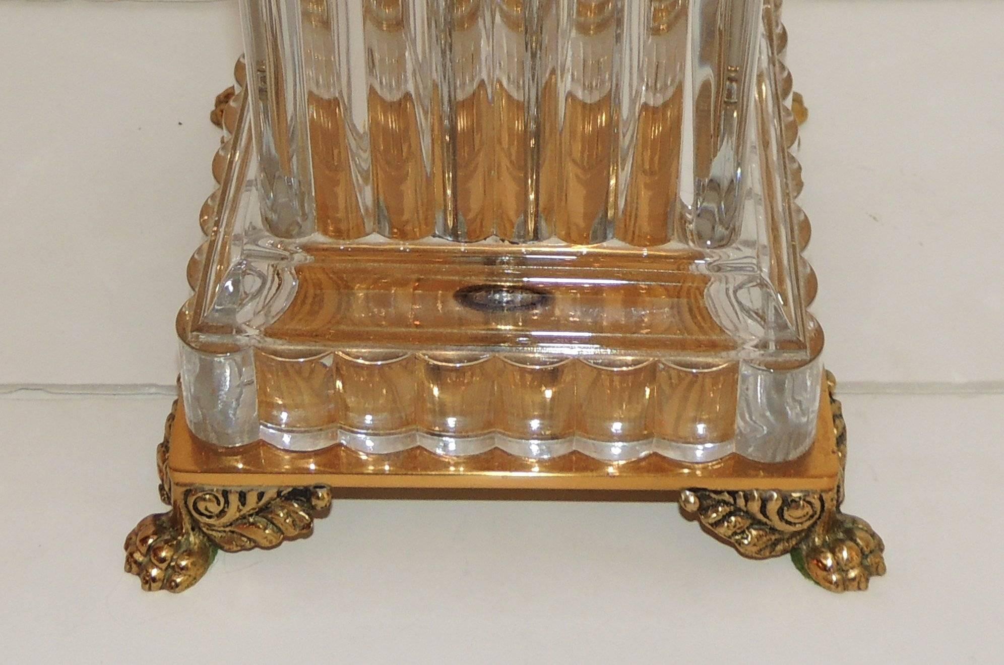 Wonderful Pair Baccarat Crystal Swirl Dore Bronze Urn Neoclassical Regency Lamps 2