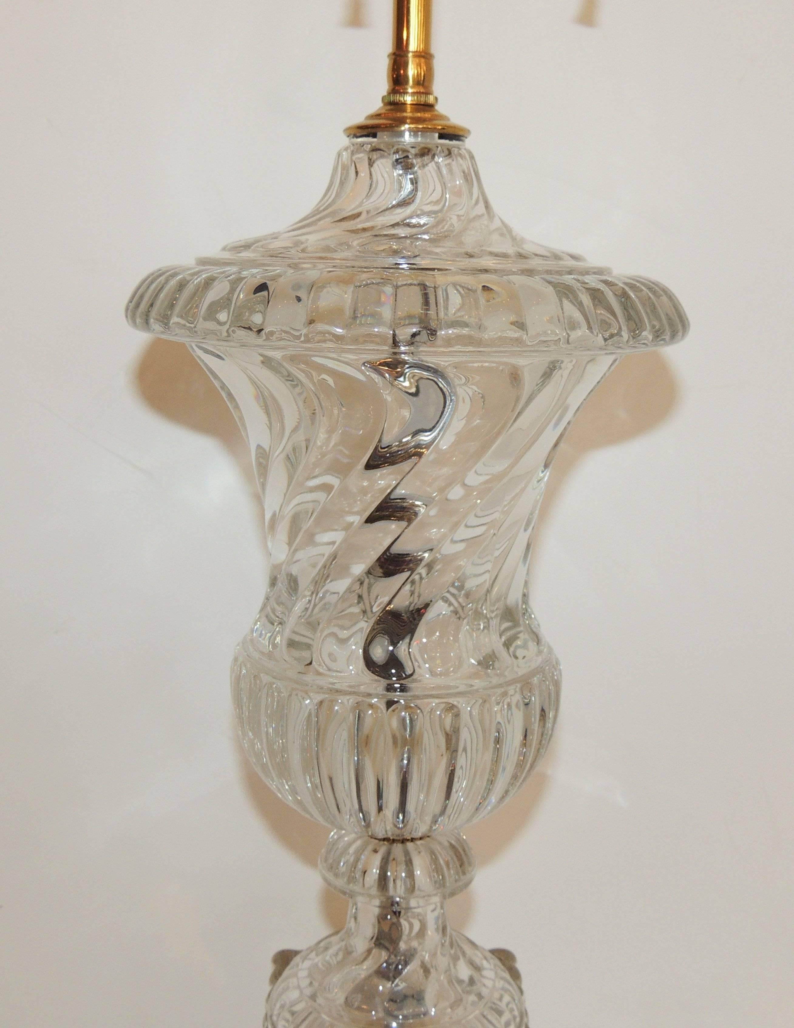 Gilt Wonderful Pair Baccarat Crystal Swirl Dore Bronze Urn Neoclassical Regency Lamps