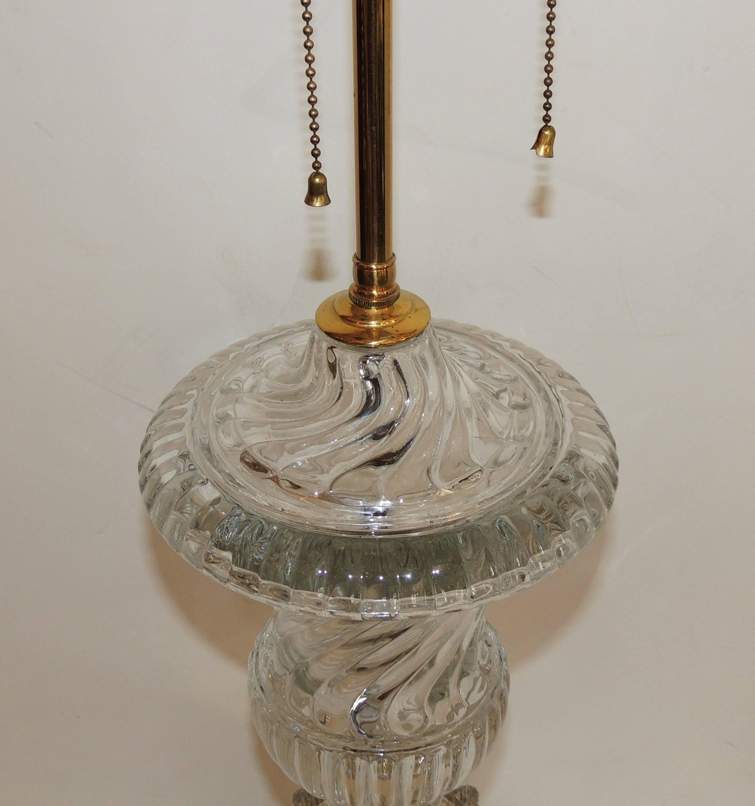 French Wonderful Pair Baccarat Crystal Swirl Dore Bronze Urn Neoclassical Regency Lamps