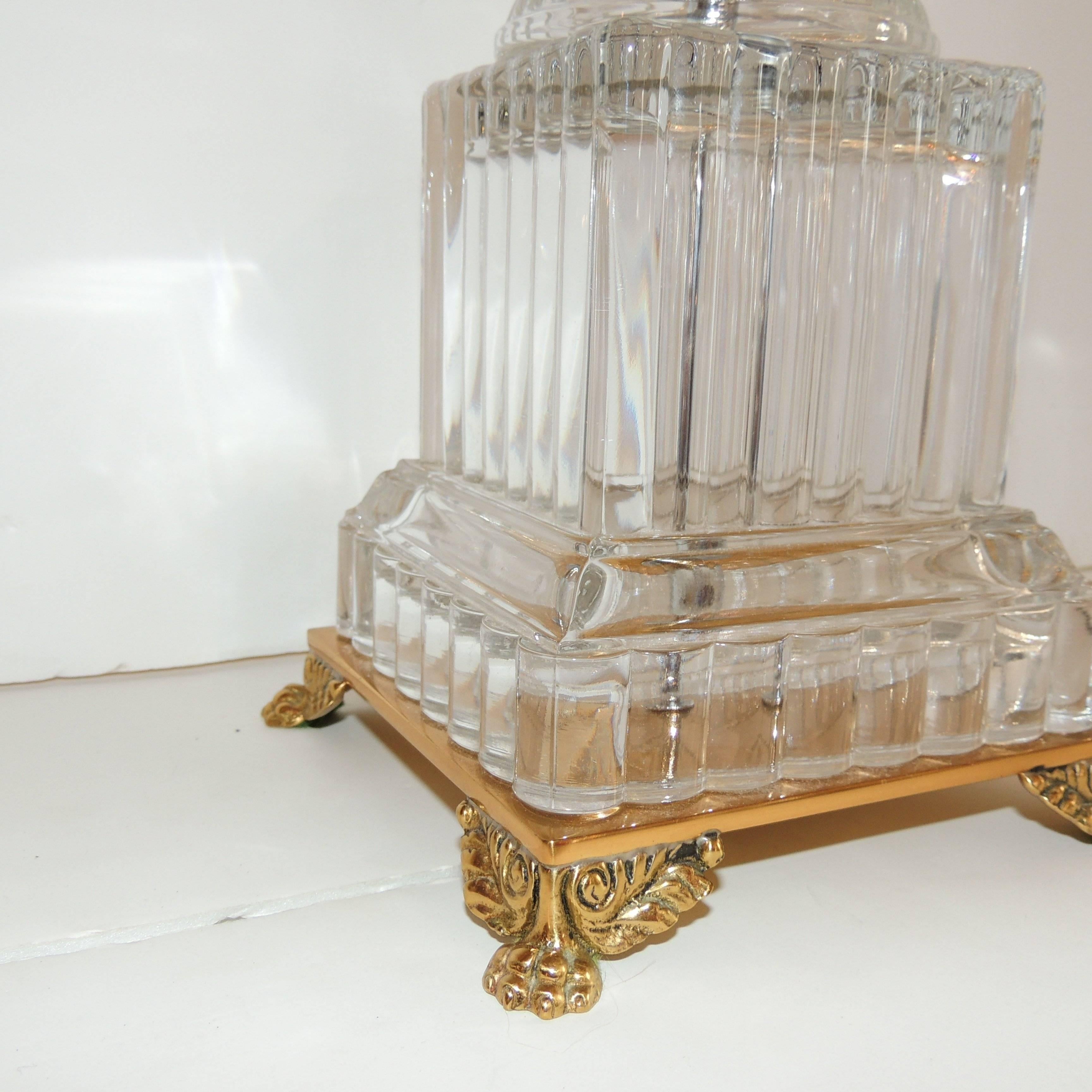 Wonderful Pair Baccarat Crystal Swirl Dore Bronze Urn Neoclassical Regency Lamps 3