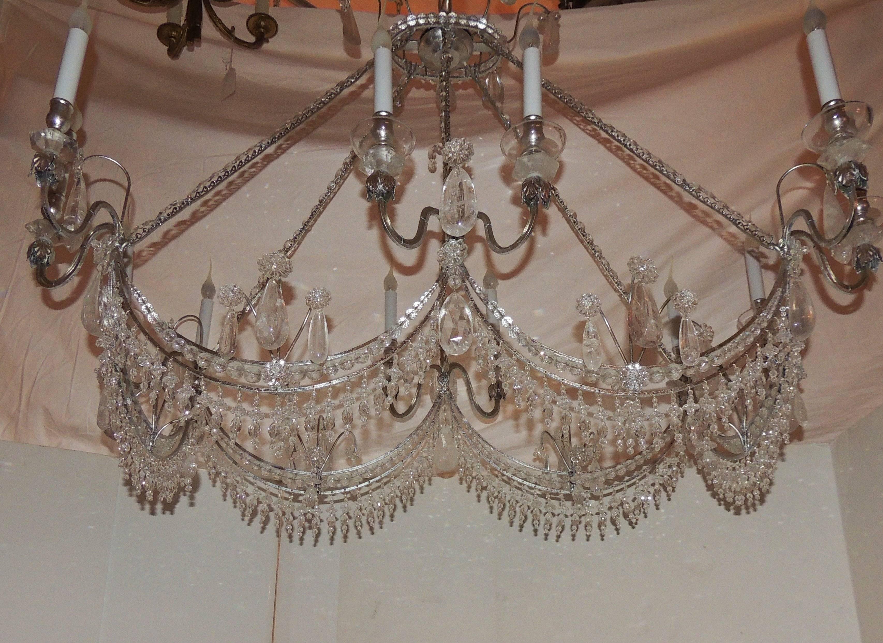 Wonderful Silver Gilt Crystal Swag Rock Crystal Rectangular Chandelier Fixture 2
