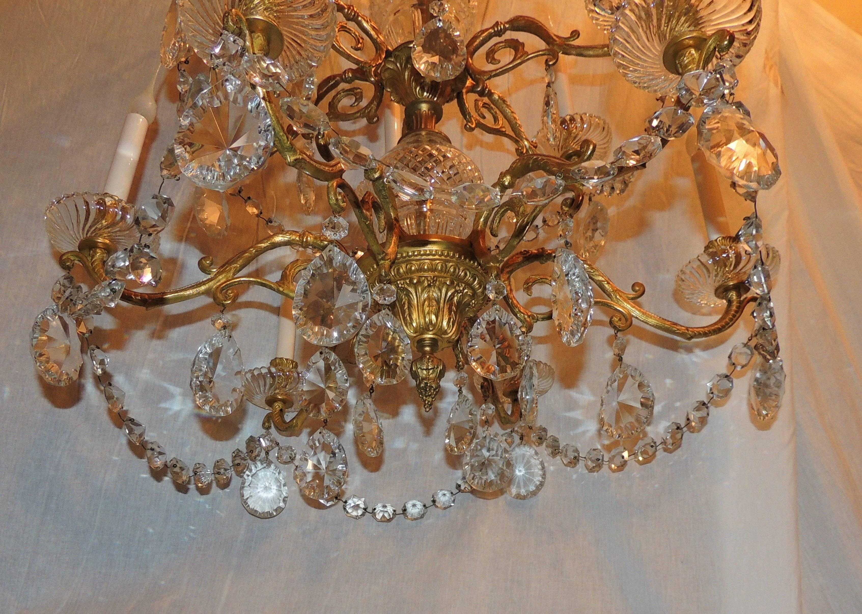 French Three-Tier 12-Arm Cut Crystal Dore Bronze Chandelier Floral Fixture For Sale 3