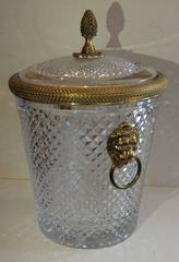 Elegant Baccarat Lion Handle Dore Bronze Cut Crystal Ice Bucket with Lid