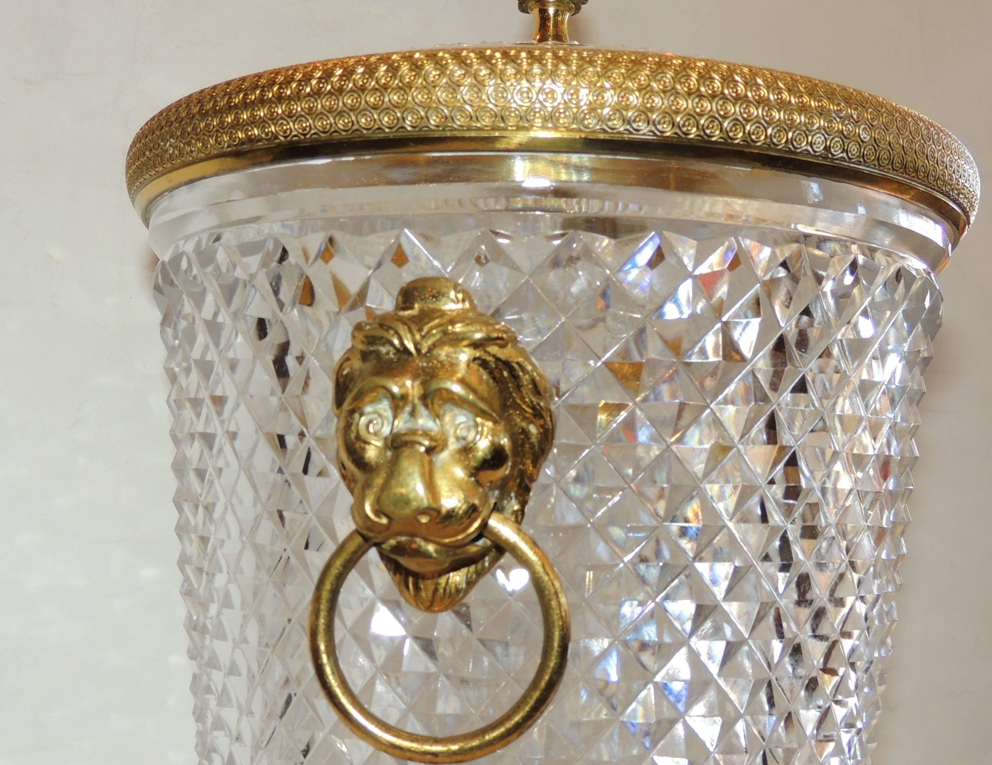 French Elegant Baccarat Lion Handle Dore Bronze Cut Crystal Ice Bucket with Lid
