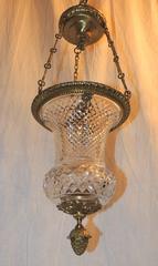 Wonderful French Neoclassical Dore Bronze Cut Crystal Lantern Fixture Pendent