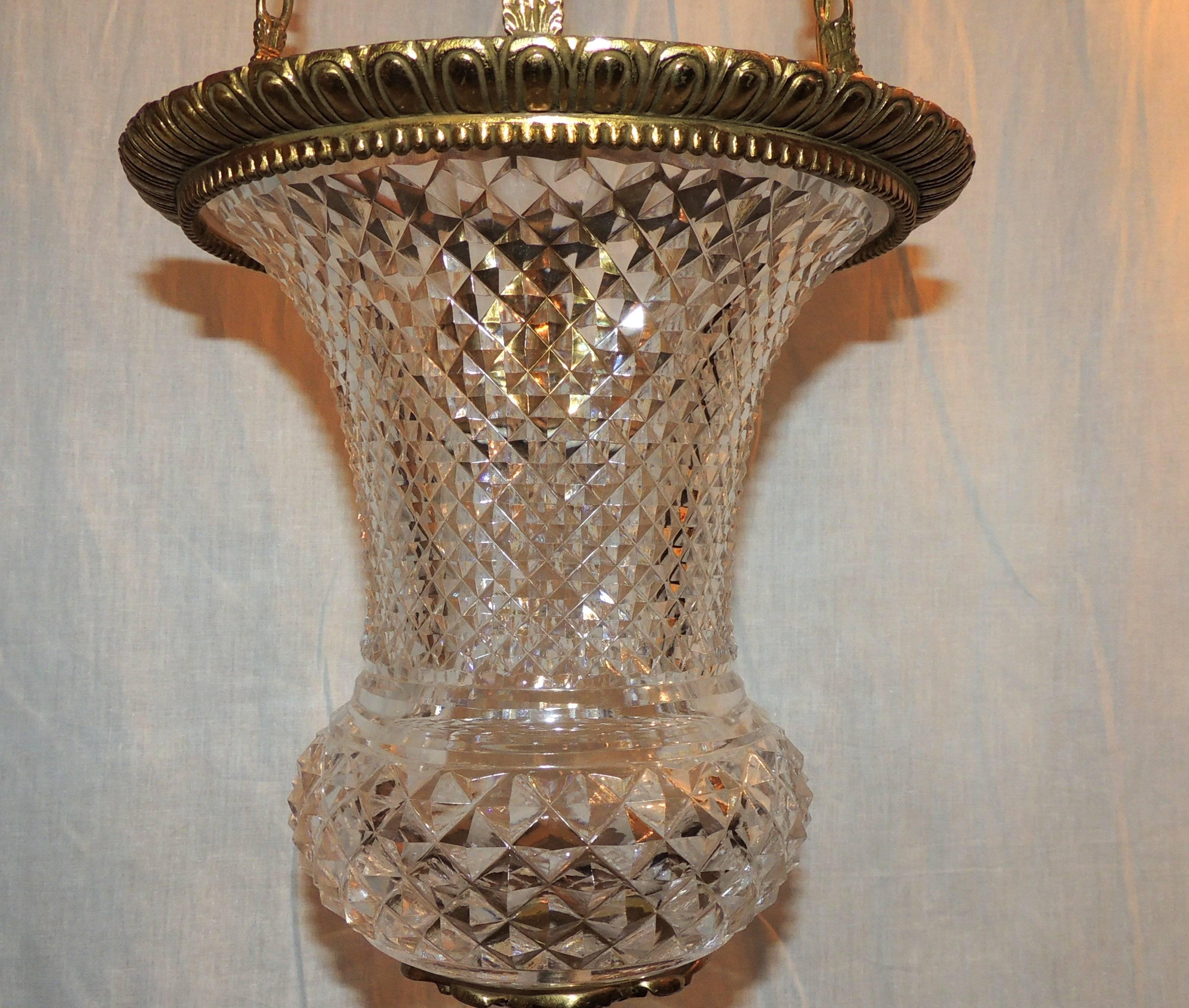 Mid-20th Century Wonderful French Neoclassical Dore Bronze Cut Crystal Lantern Fixture Pendent