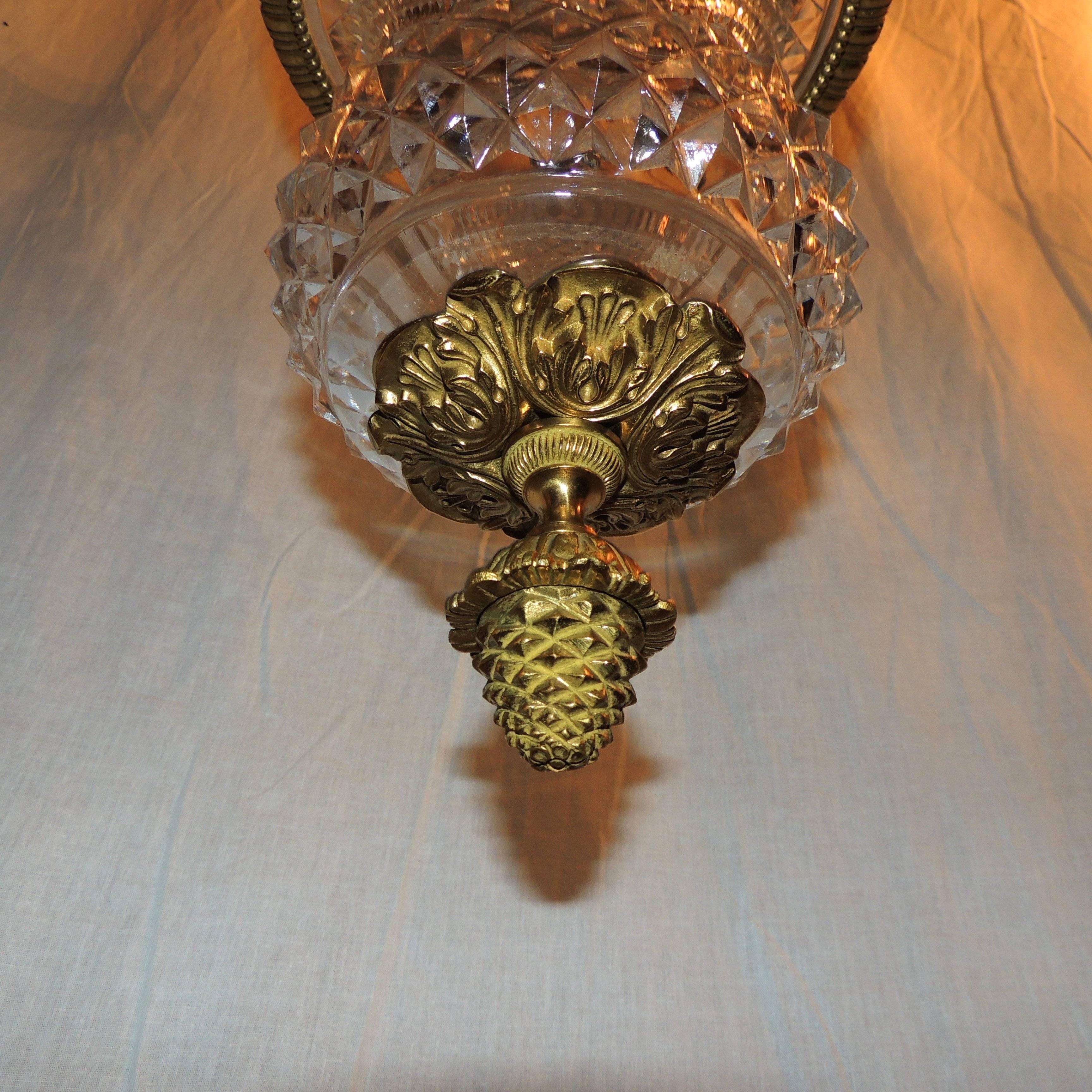 Wonderful French Neoclassical Dore Bronze Cut Crystal Lantern Fixture Pendent 4