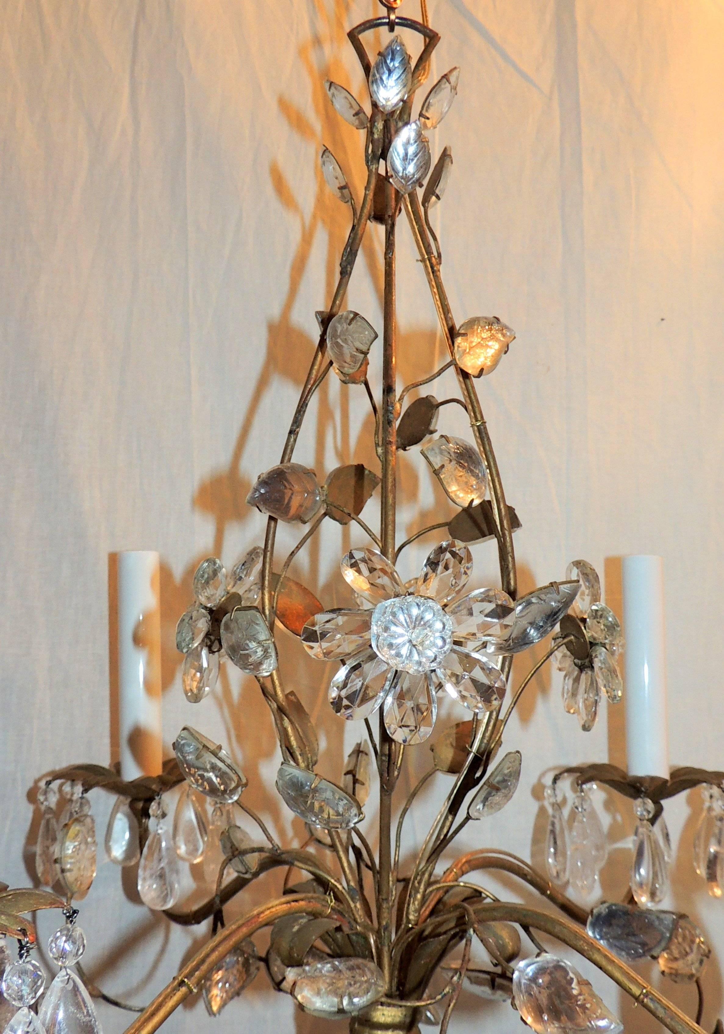 Mid-Century Modern Wonderful Bagues Six-Light Rock Floral Crystal Bronze Transitional Chandelier