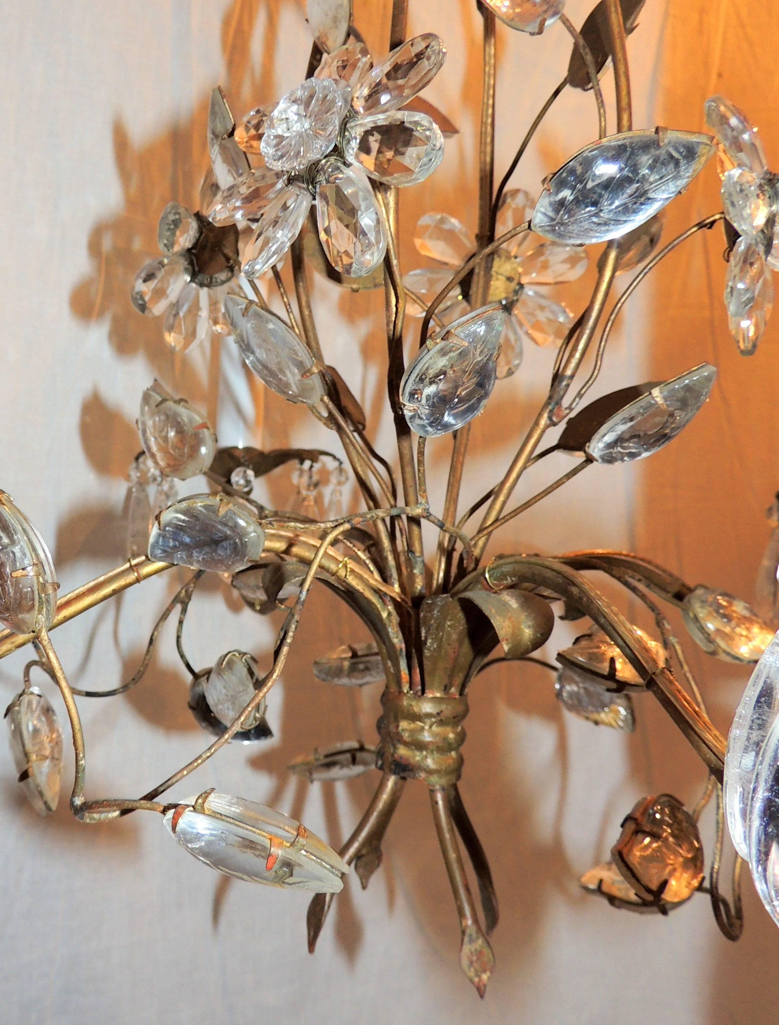 Mid-20th Century Wonderful Bagues Six-Light Rock Floral Crystal Bronze Transitional Chandelier