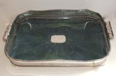 Beautiful Large Sheffield Silver Plate Pierced Gallery Tray Shagreen Center